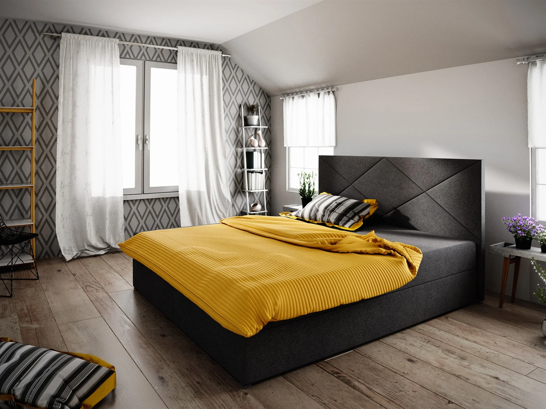 Boxspringbett Schlafzimmerbett NAIA 140x200cm Schwarz inkl.Bettkasten - Fun Moebel
