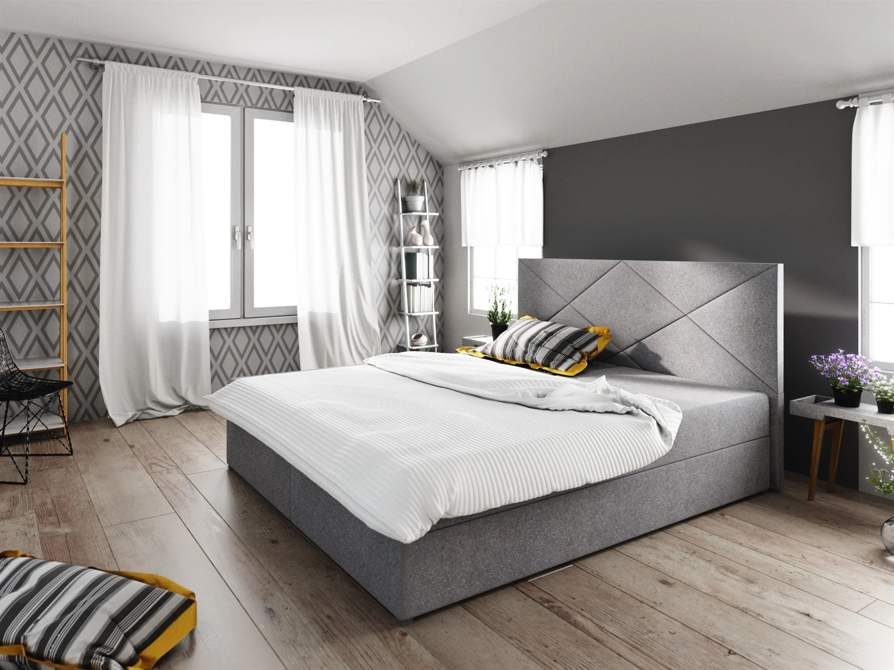 Boxspringbett Schlafzimmerbett NAIA 140x200cm Grau inkl.Bettkasten - Fun Moebel
