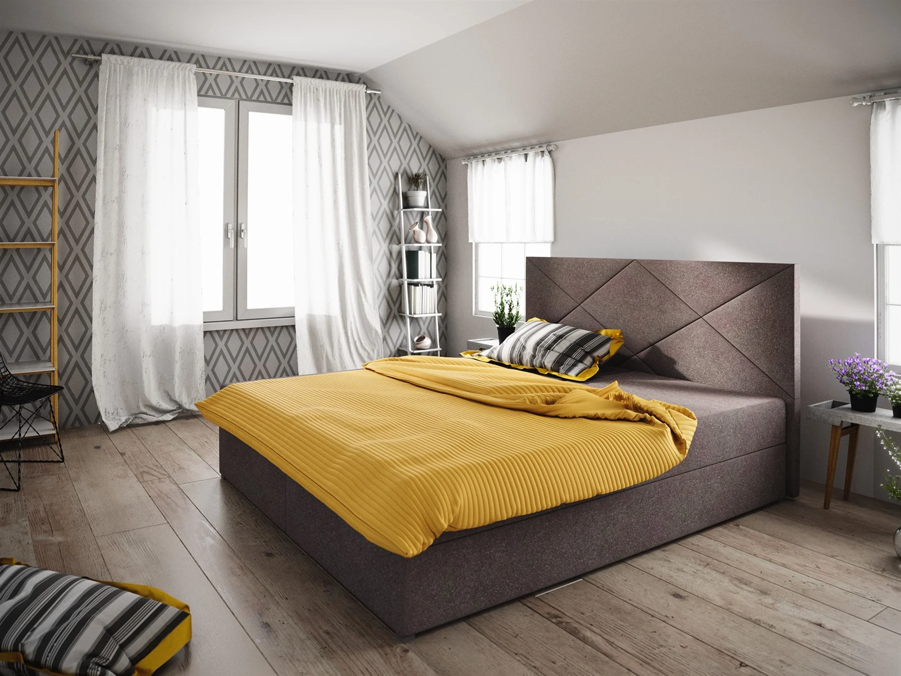 Boxspringbett Schlafzimmerbett NAIA 140x200cm Braun inkl.Bettkasten - Fun Moebel