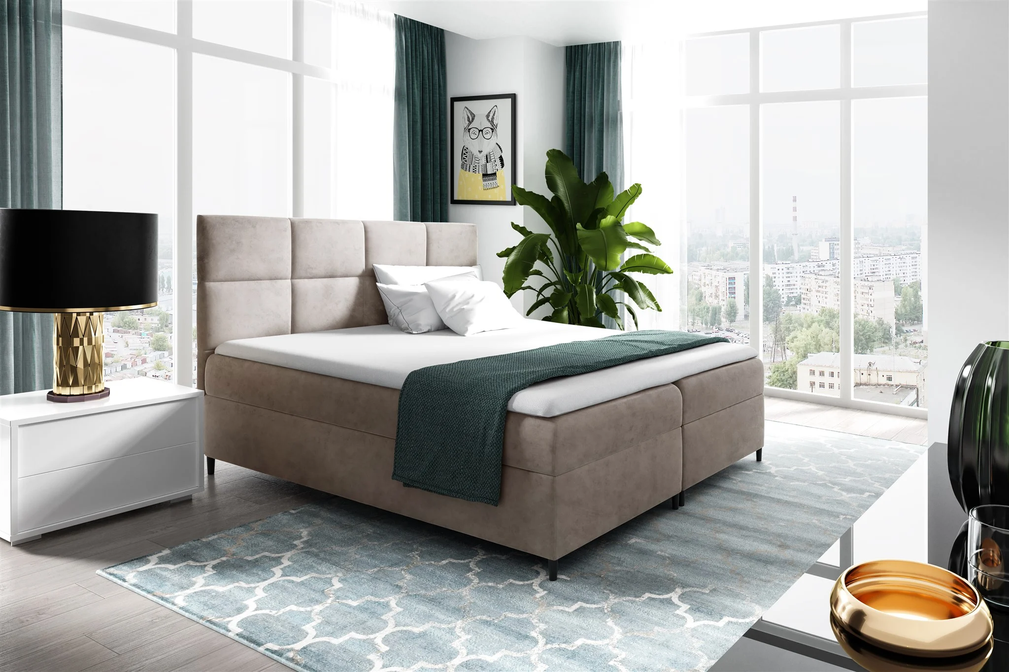 Boxspringbett Schlafzimmerbett NERA 120x200cm in Stoff Fresh Beige - Fun Moebel