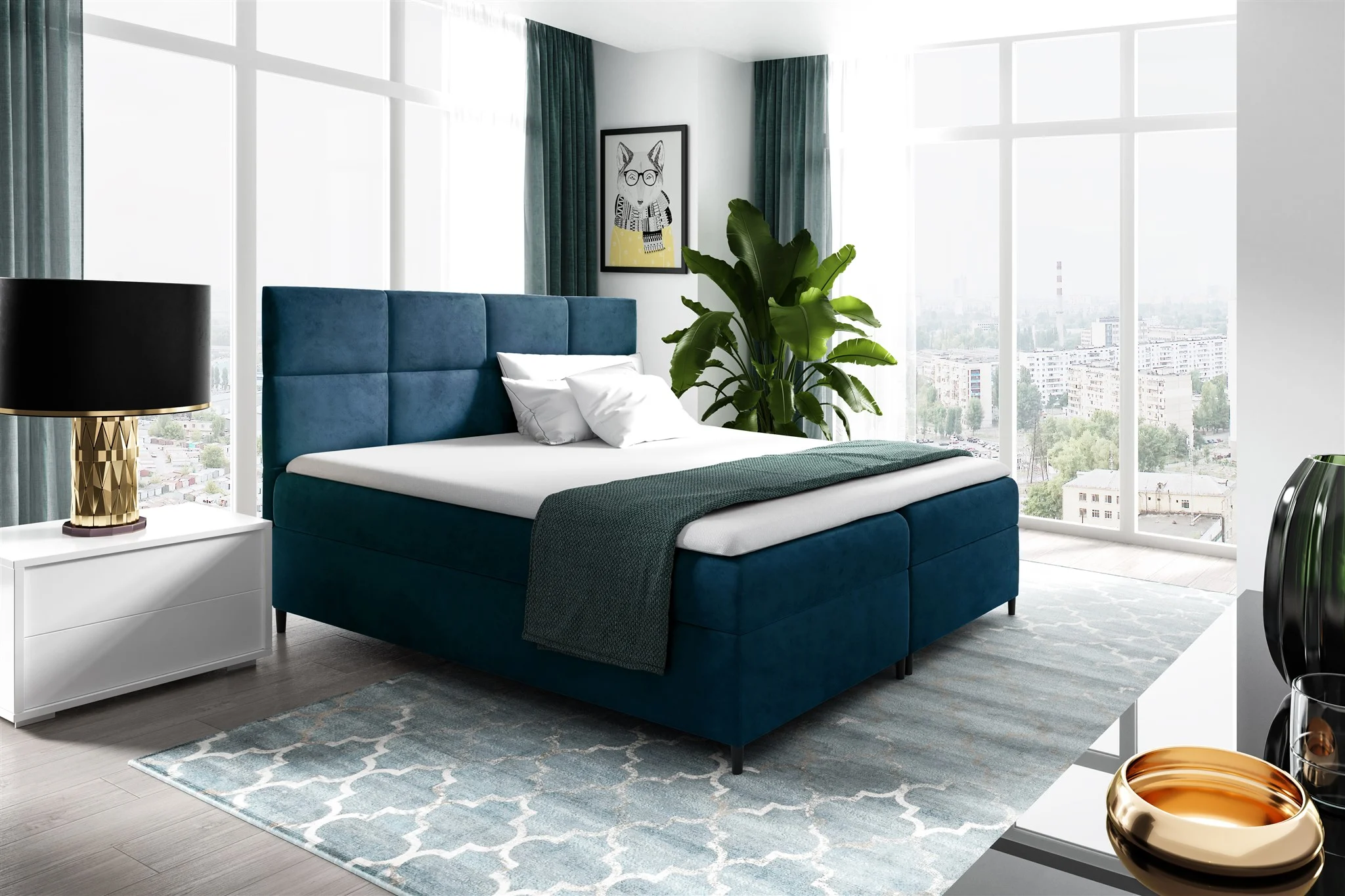 Boxspringbett Schlafzimmerbett NERA 140x200cm in Stoff Fresh Blau - Fun Moebel