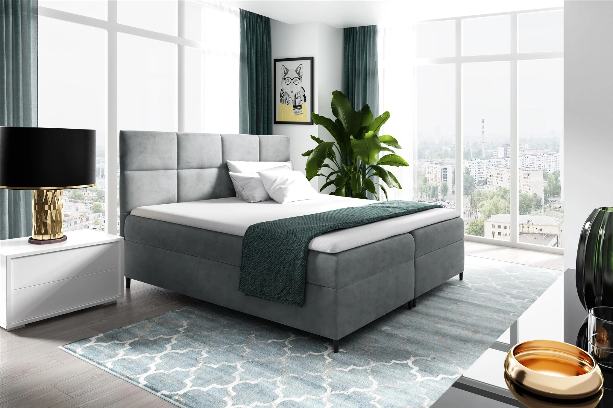 Boxspringbett Schlafzimmerbett NERA 120x200cm in Stoff Fresh Grau - Fun Moebel