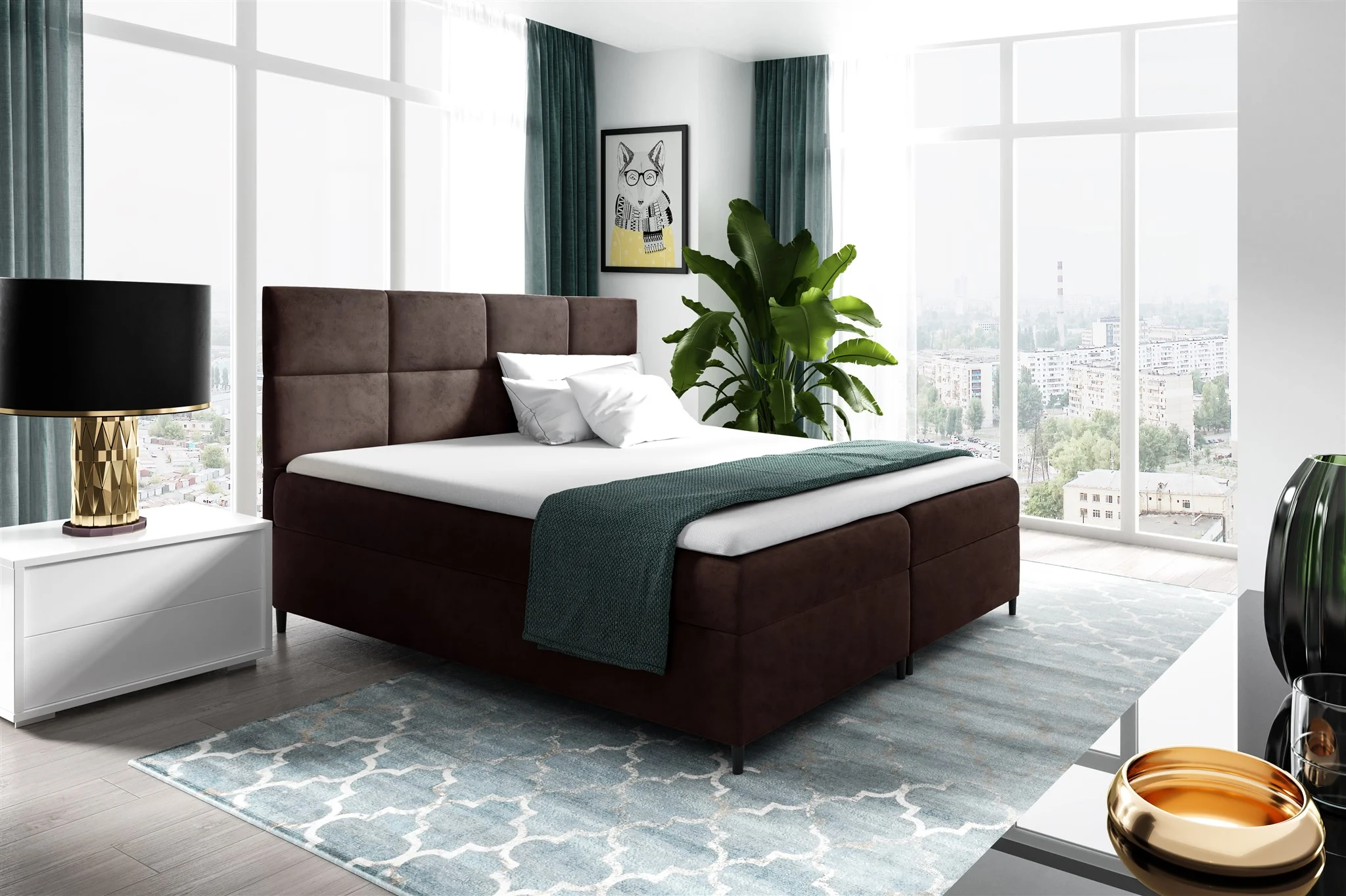 Boxspringbett Schlafzimmerbett NERA 120x200cm in Stoff Fresh Schokobraun - Fun Moebel