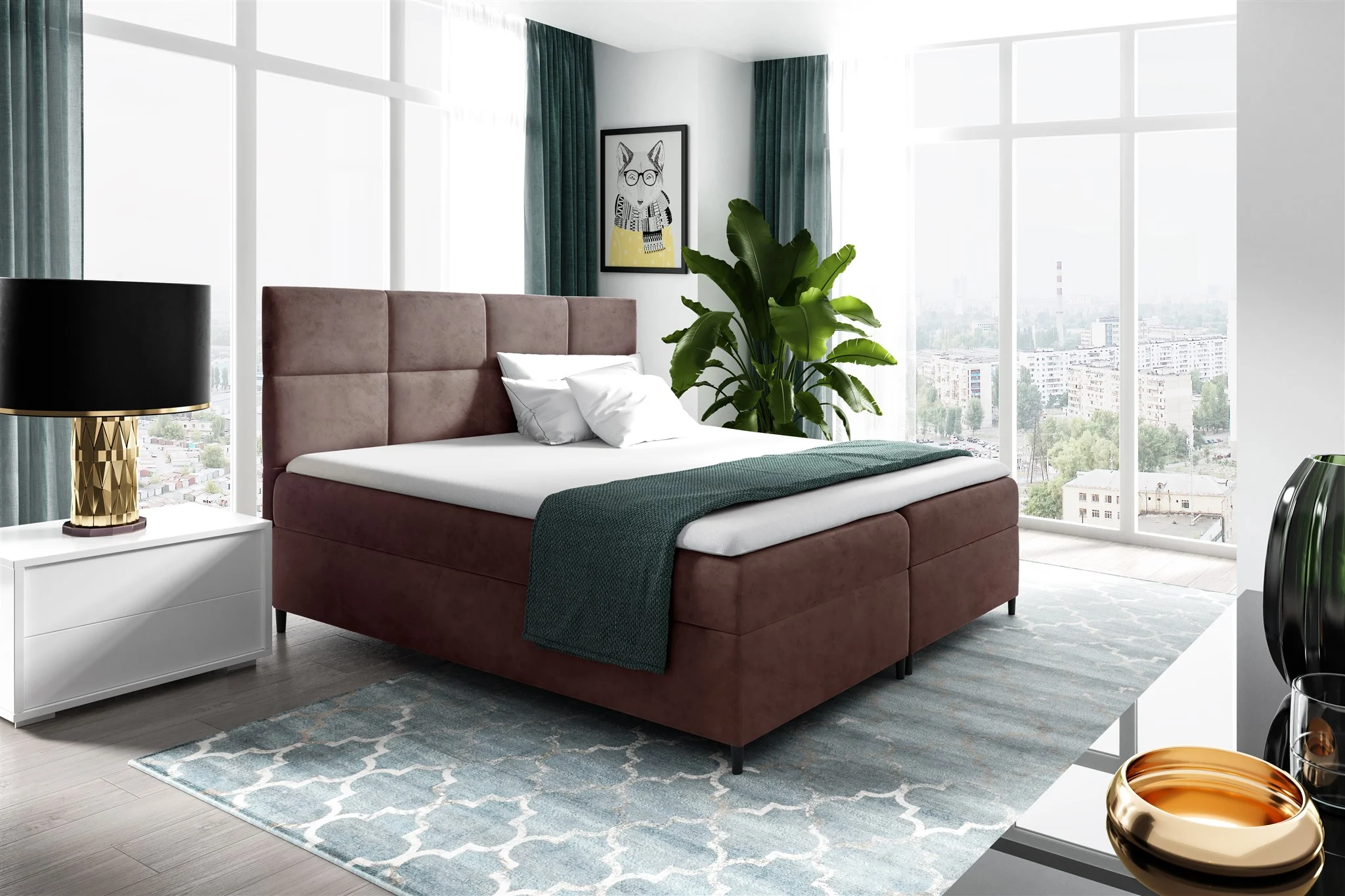Boxspringbett Schlafzimmerbett NERA 120x200cm in Stoff Fresh Braun - Fun Moebel