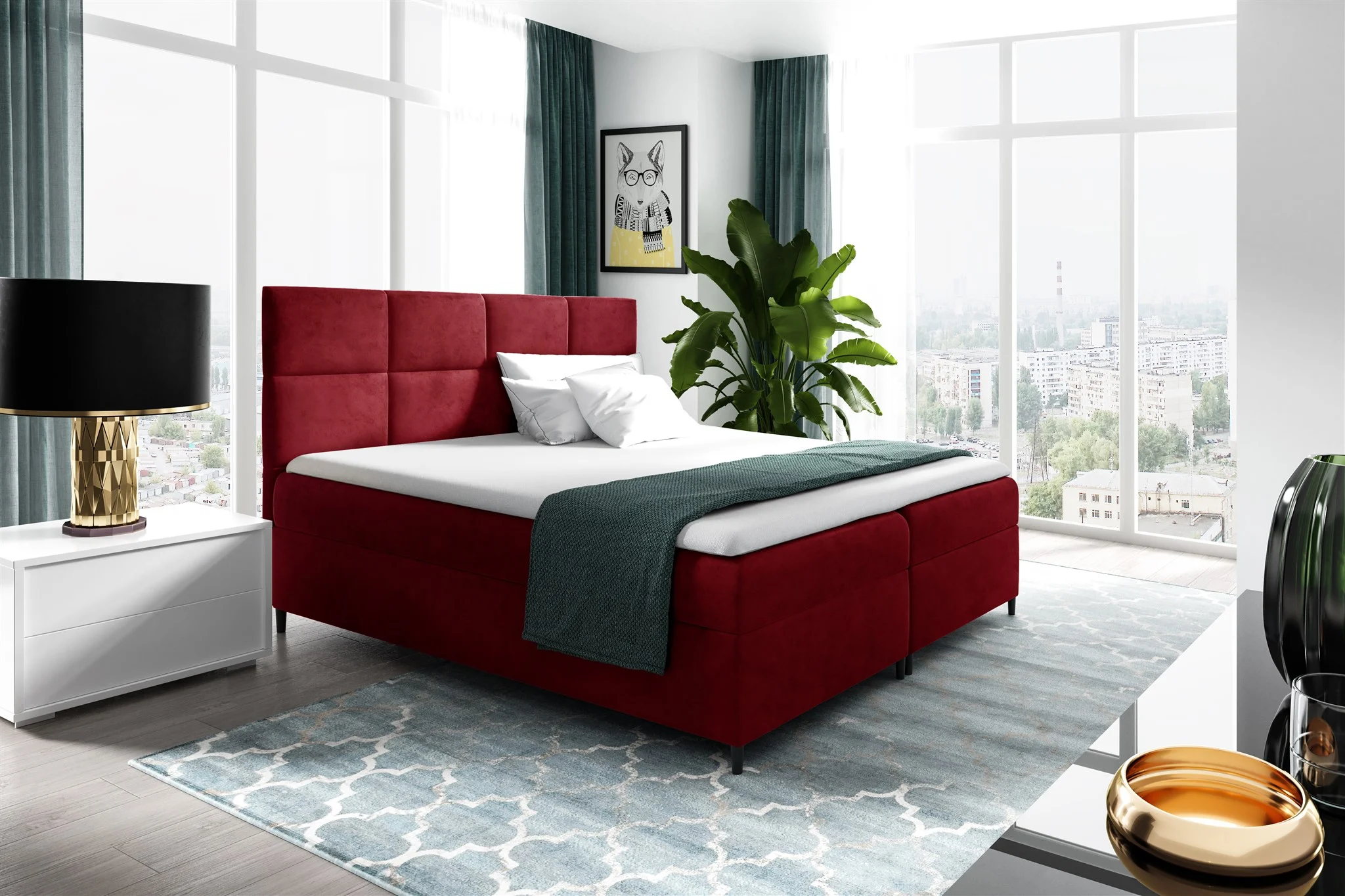 Boxspringbett Schlafzimmerbett NERA 120x200cm in Stoff Fresh Rot - Fun Moebel