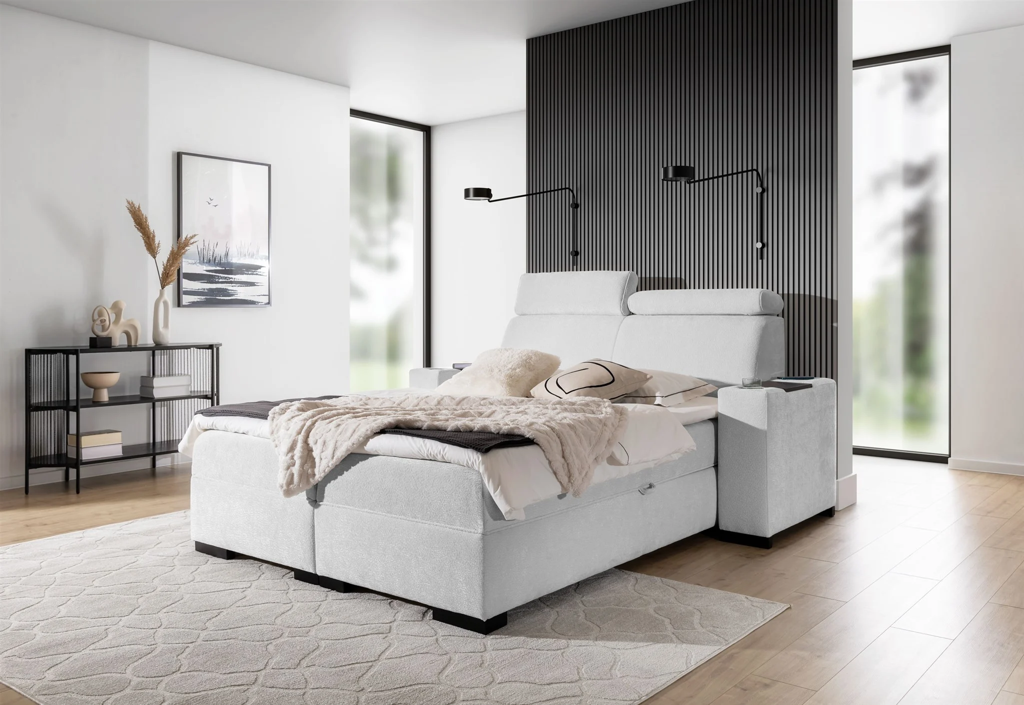 Boxspringbett Bett NESTOR 120x200cm Set.1 in Stoff Dress Me Pearl - Fun Möbel