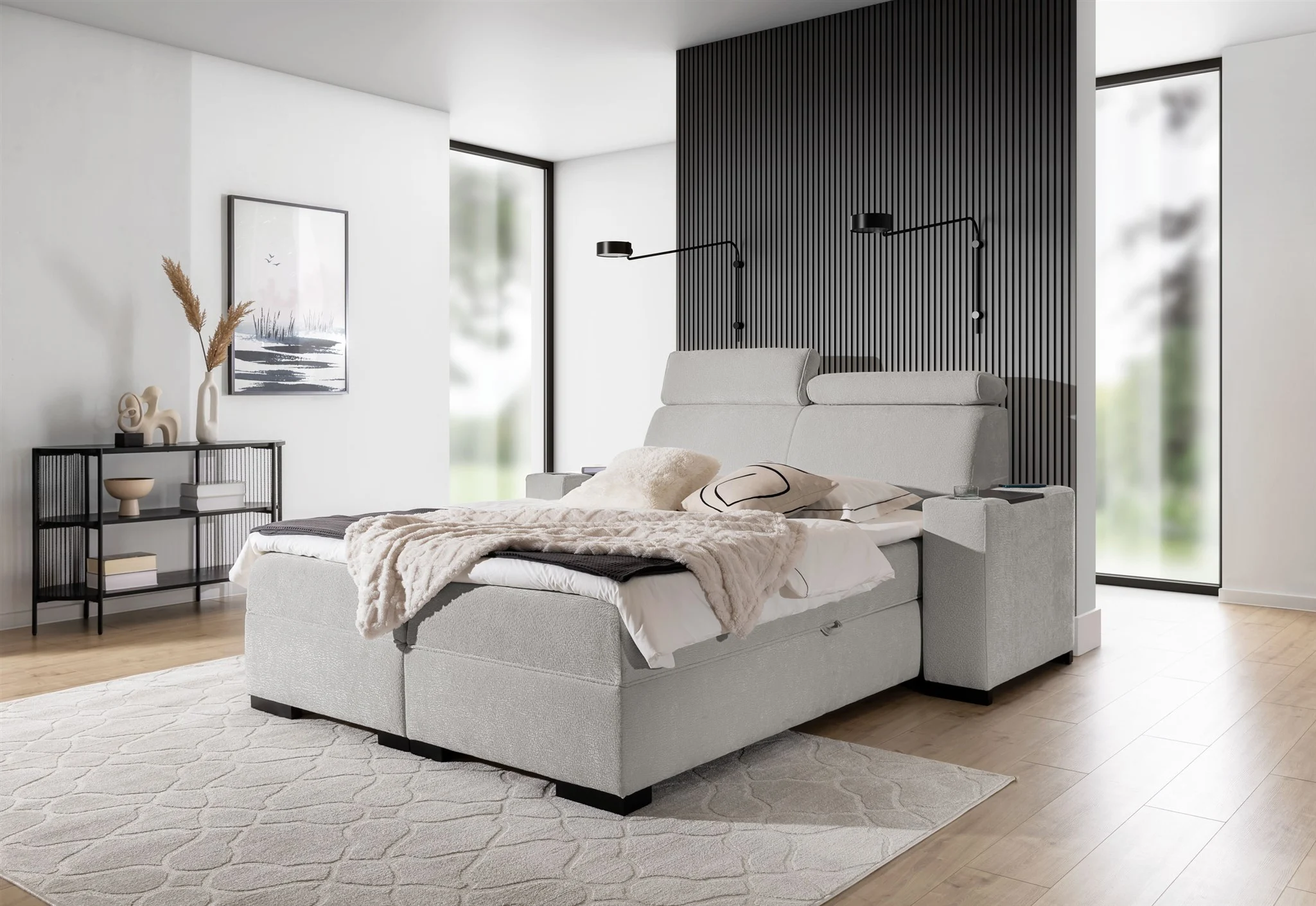 Boxspringbett Bett NESTOR 120x200cm Set.1 in Stoff Dress Me Silbergrau - Fun Möbel