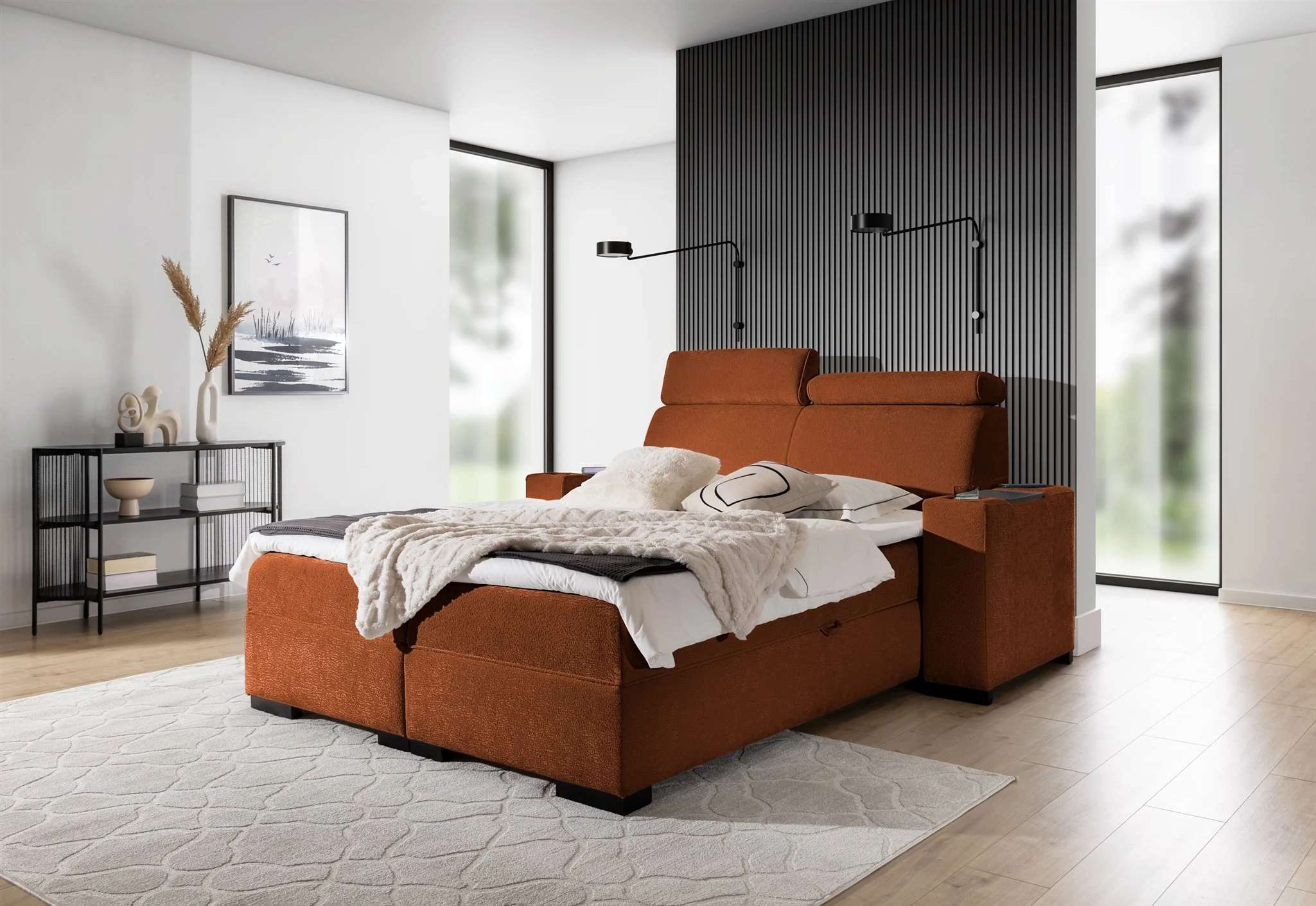 Boxspringbett Bett NESTOR 120x200cm Set.1 in Stoff Dress Me Rostbraun - Fun Möbel