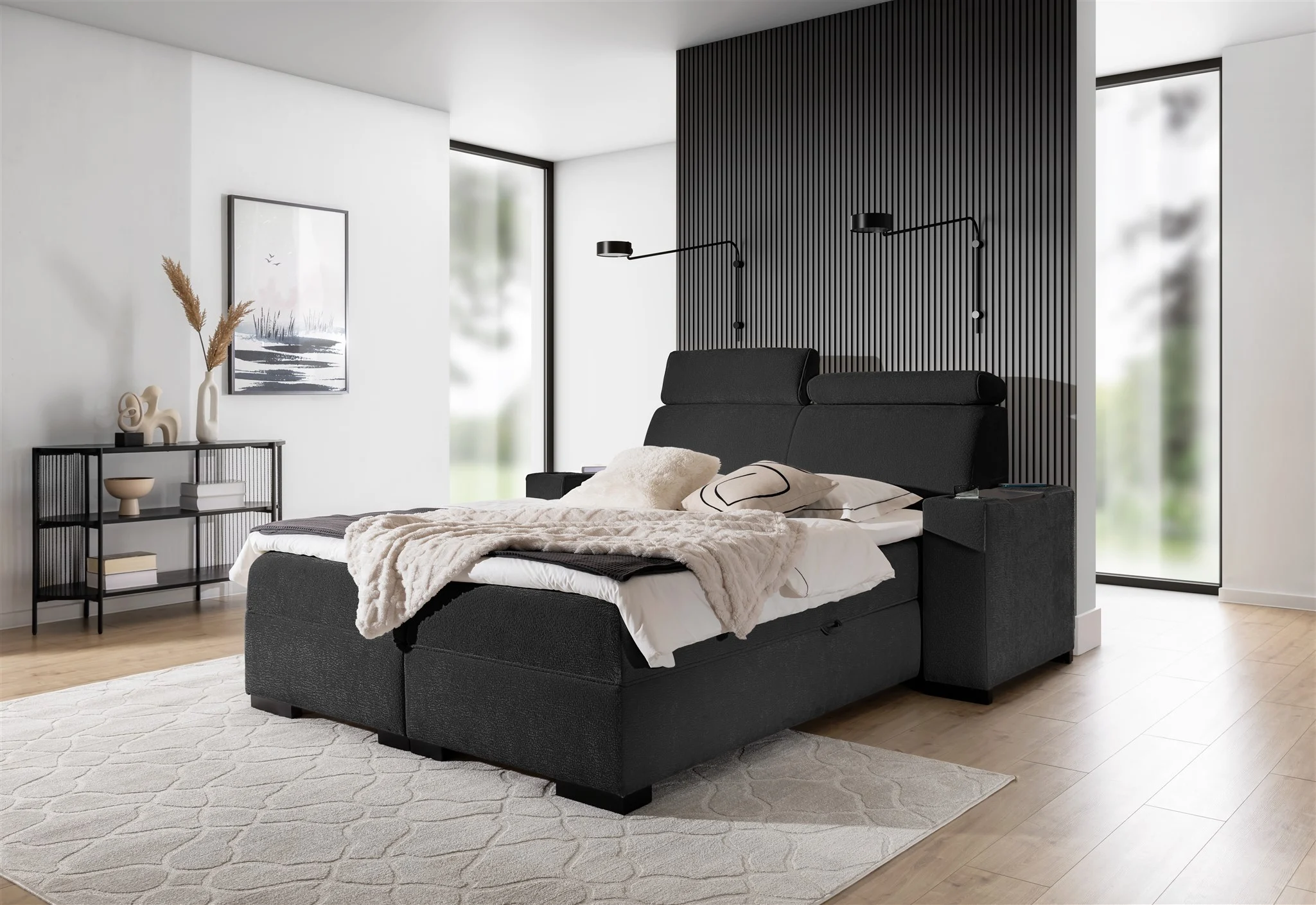 Boxspringbett Bett NESTOR 140x200cm Set.1 in Stoff Dress Me Schwarz - Fun Möbel