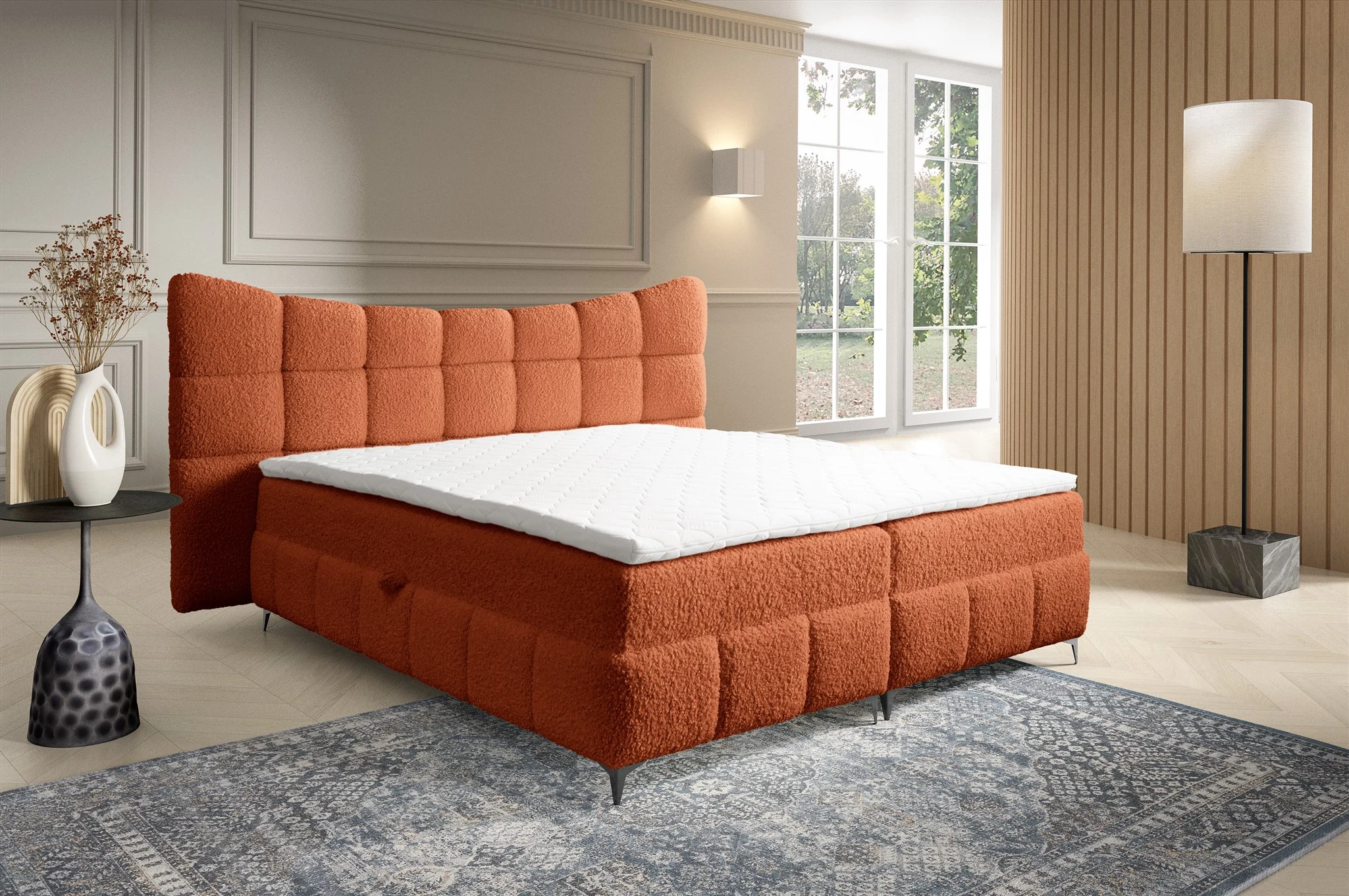 Boxspringbett Bett Schlafzimmerbett NOVA 140x200cm Stoff Rolf Rostbraun - Fun Möbel
