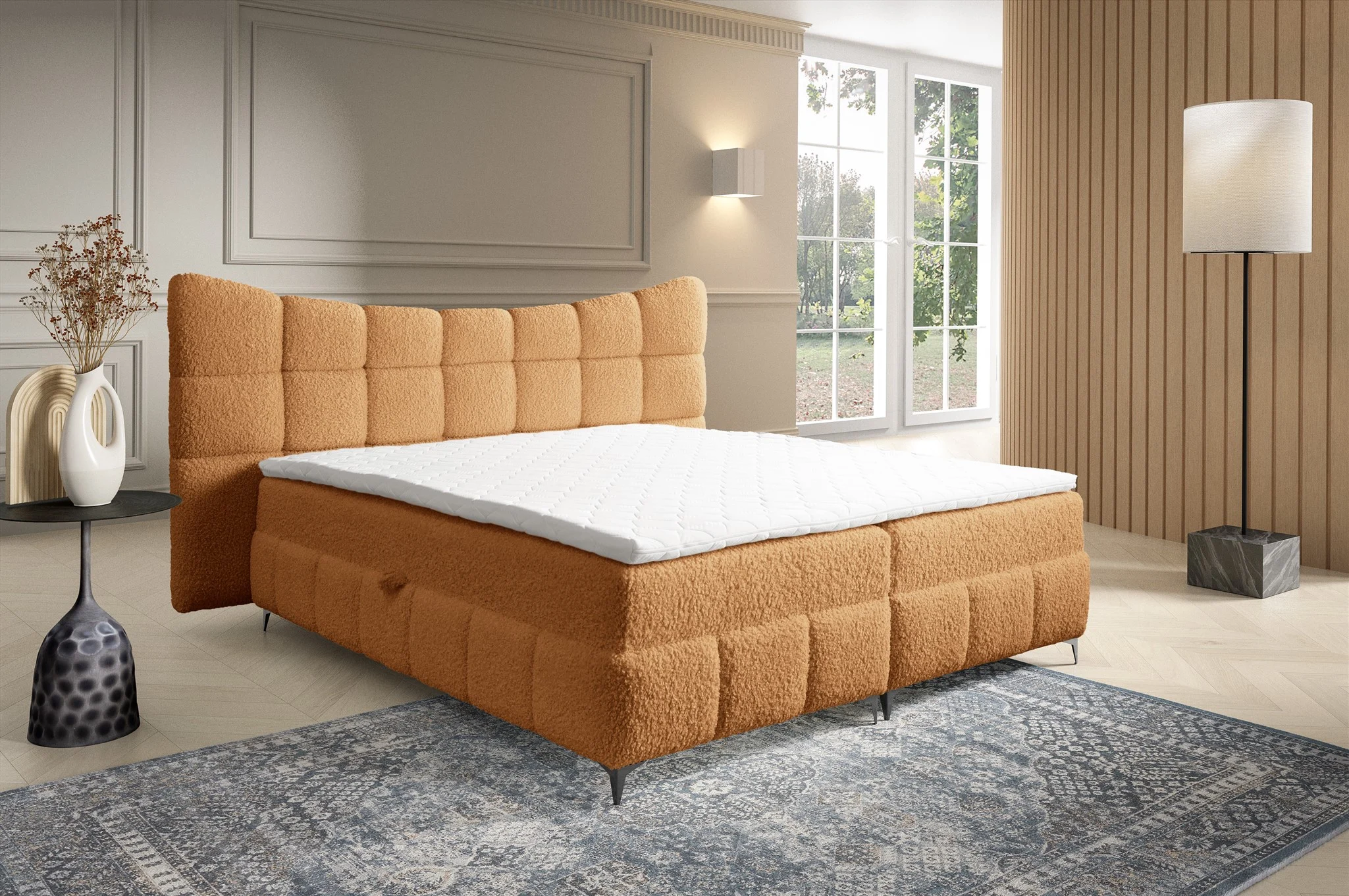 Boxspringbett Bett Schlafzimmerbett NOVA 160x200cm Stoff Rolf Honiggelb - Fun Möbel