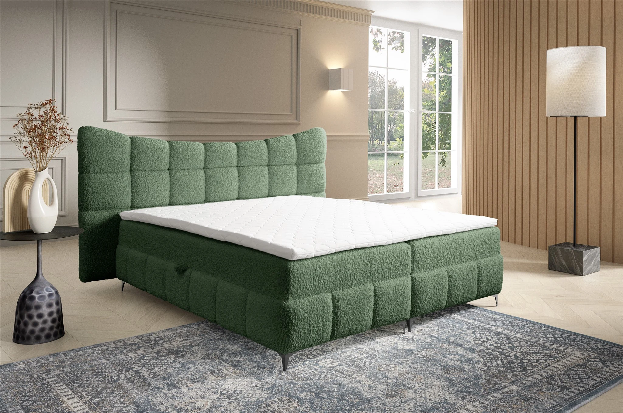 Boxspringbett Bett Schlafzimmerbett NOVA 140x200cm Stoff Rolf Flaschengrün - Fun Möbel