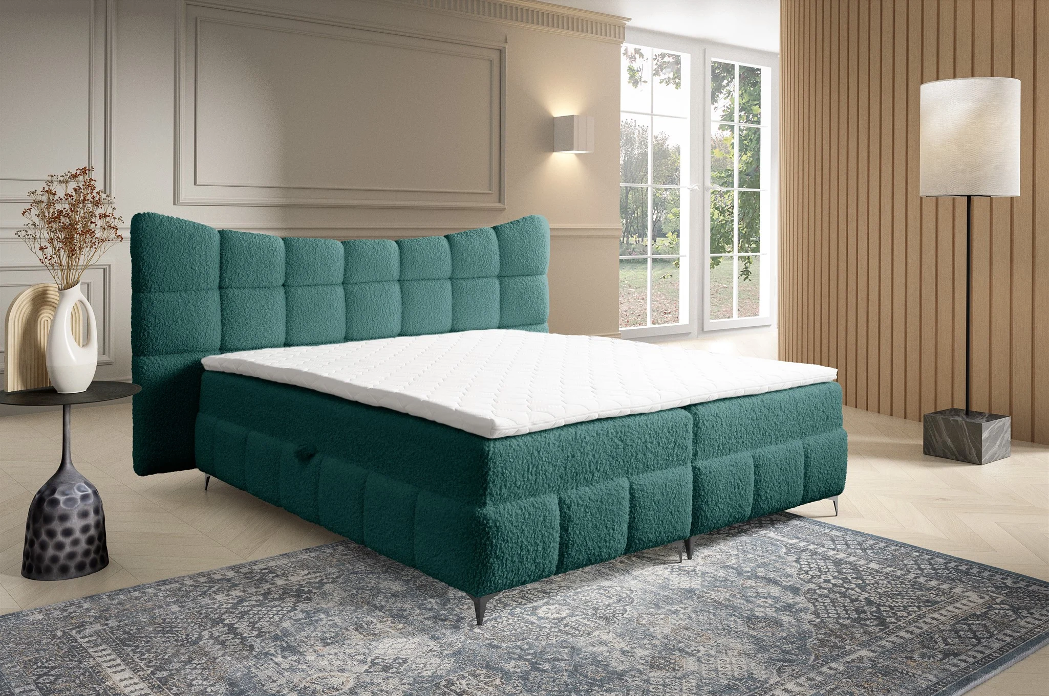 Boxspringbett Bett Schlafzimmerbett NOVA 120x200cm Stoff Rolf Türkis - Fun Möbel
