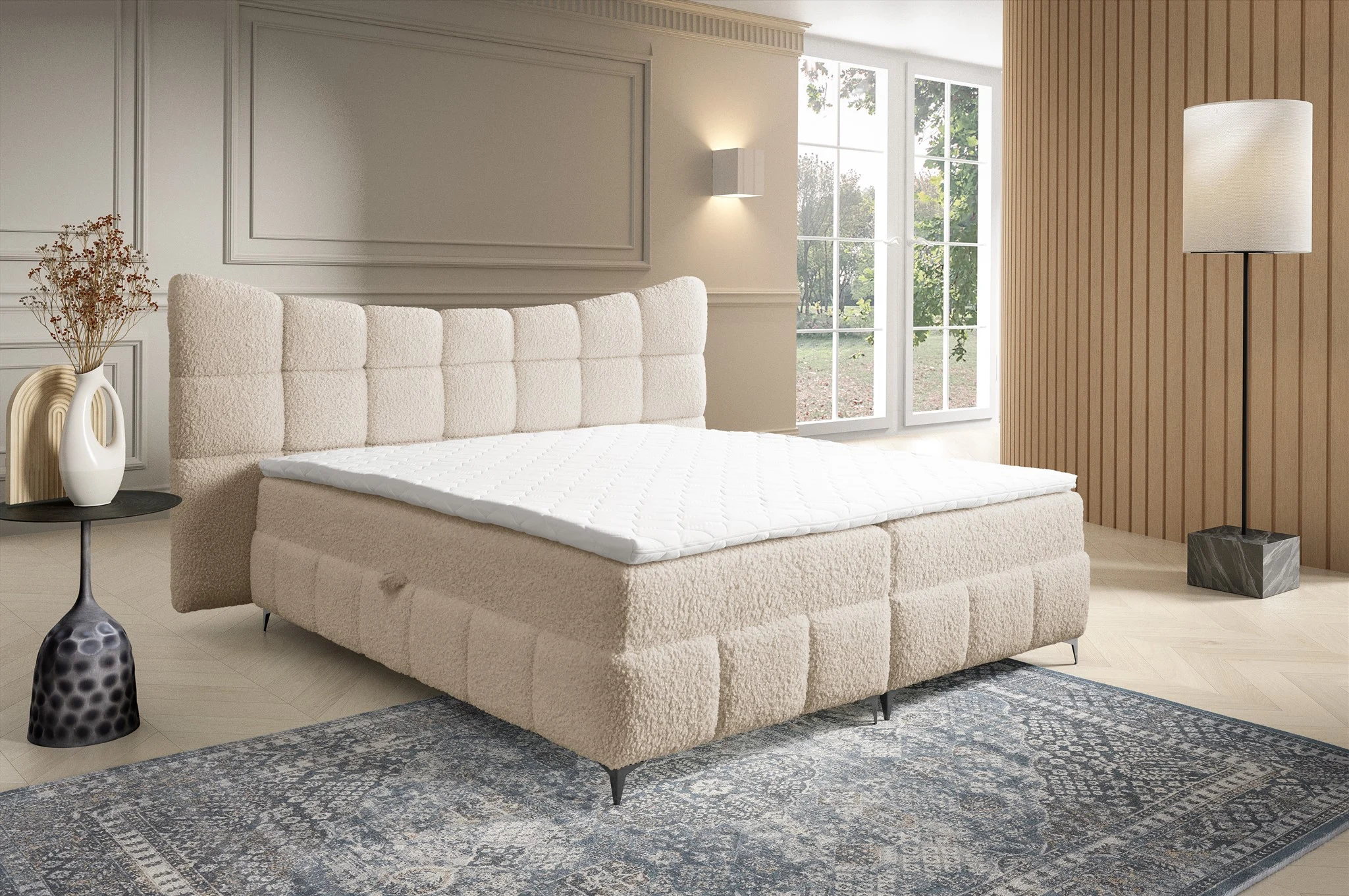 Boxspringbett Bett Schlafzimmerbett NOVA 120x200cm Stoff Rolf Beige - Fun Möbel