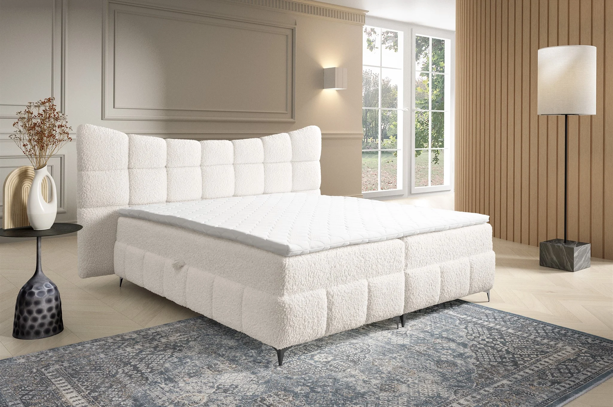 Boxspringbett Bett Schlafzimmerbett NOVA 160x200cm Stoff Rolf Creme - Fun Möbel