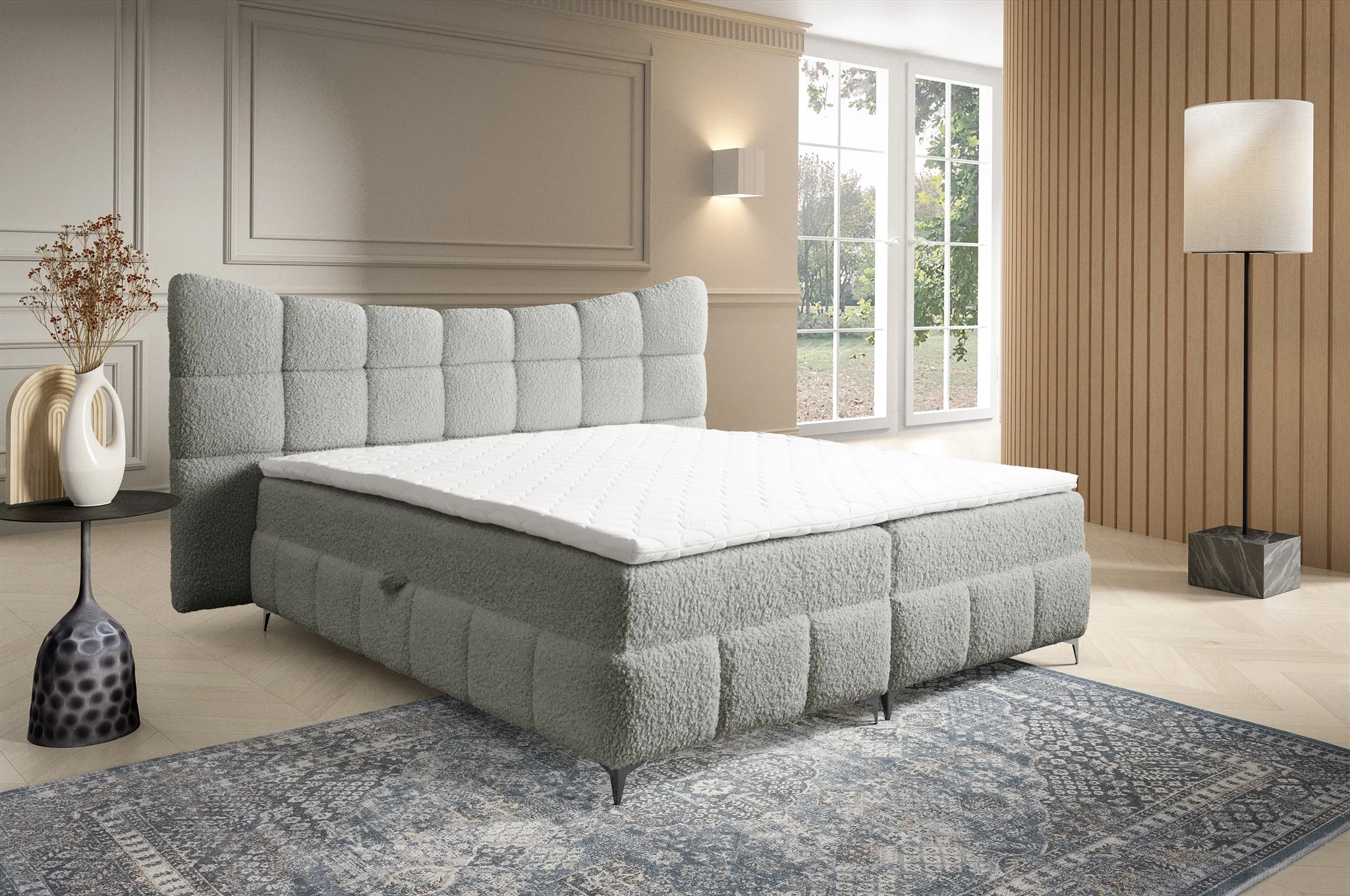 Boxspringbett Bett Schlafzimmerbett NOVA 160x200cm Stoff Rolf Grau - Fun Möbel