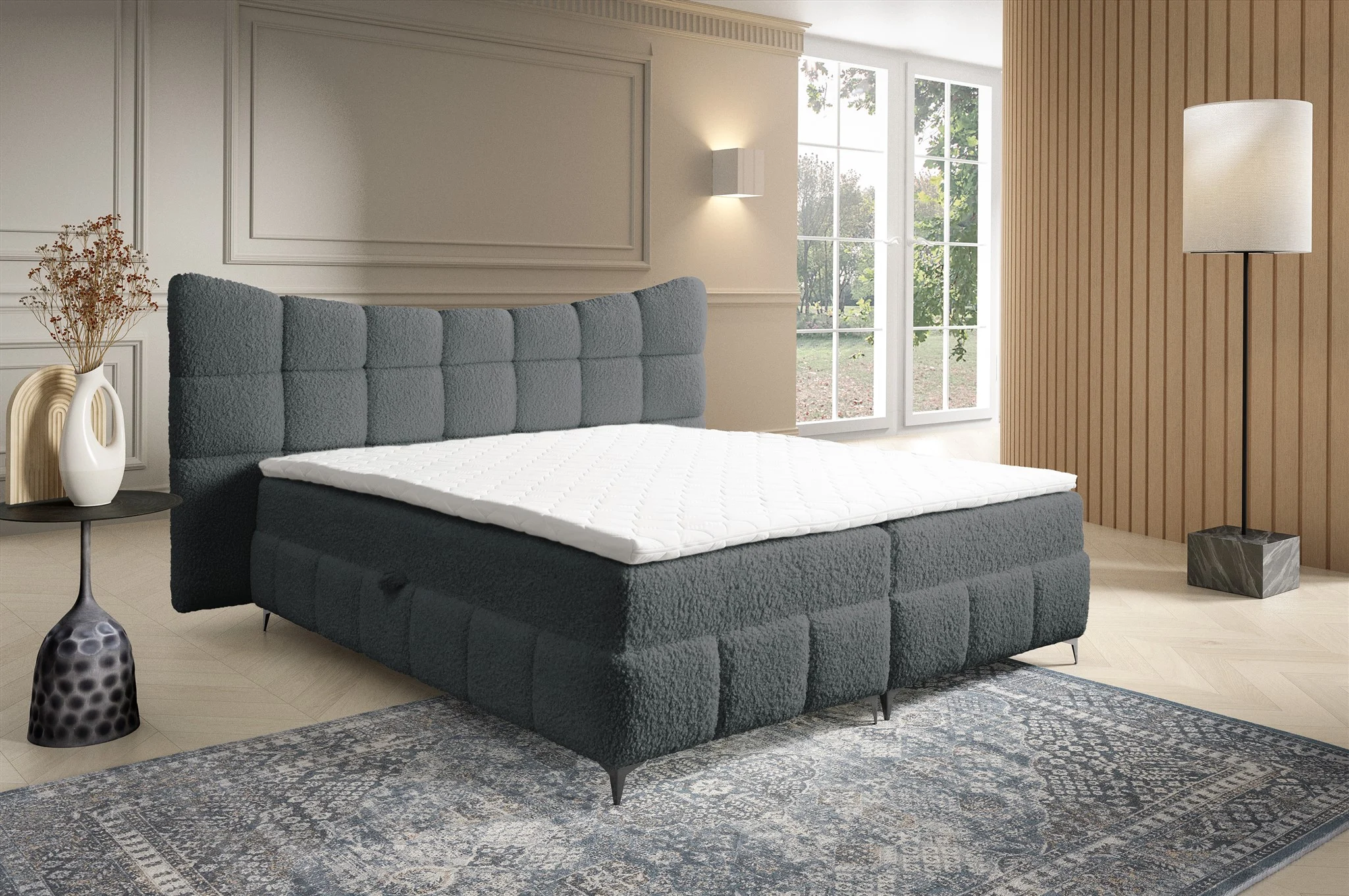 Boxspringbett Bett Schlafzimmerbett NOVA 120x200cm Stoff Rolf Dunkelgrau - Fun Möbel