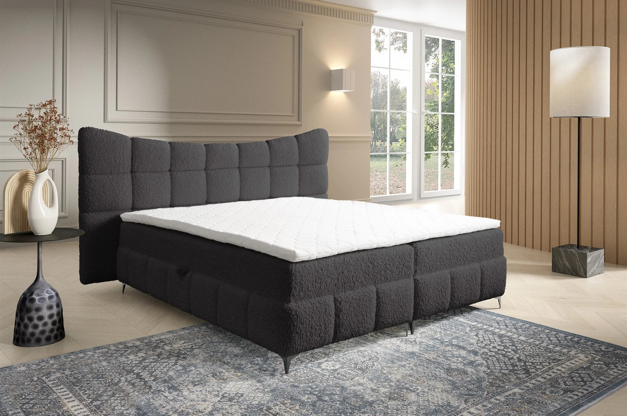 Boxspringbett Bett Schlafzimmerbett NOVA 120x200cm Stoff Rolf Anthrazit - Fun Möbel