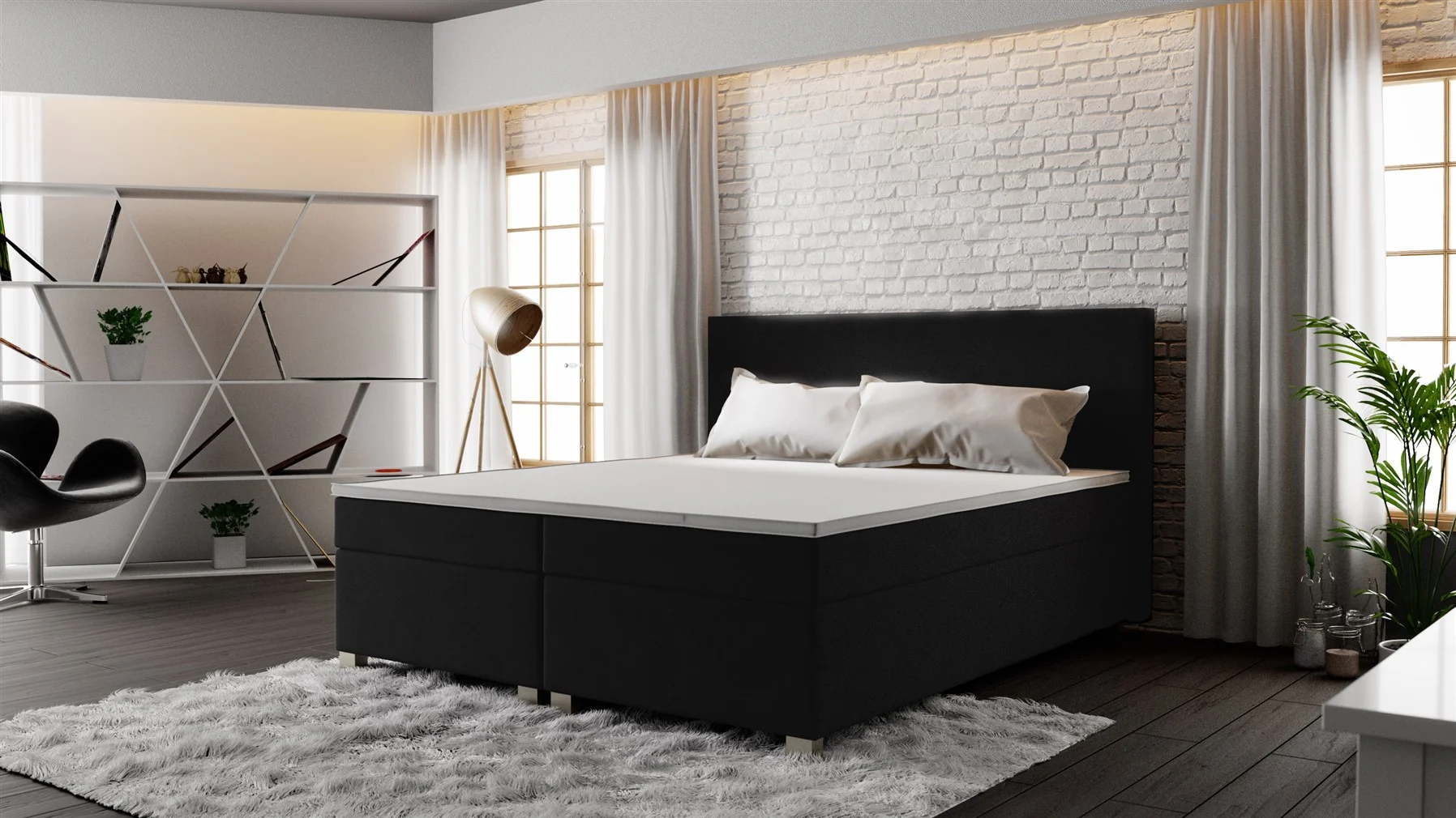 Boxspringbett Schlafzimmerbett OLIVER 160x200cm Schwarz - Fun Moebel