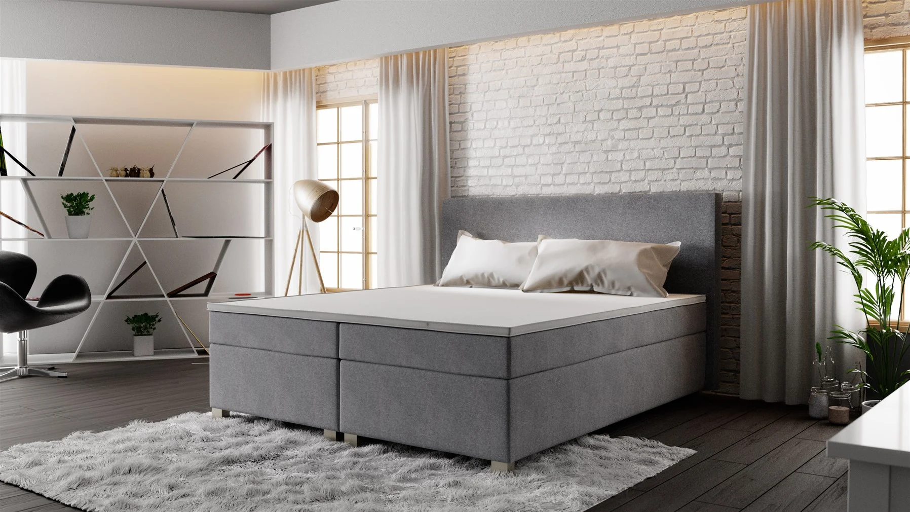 Boxspringbett Schlafzimmerbett OLIVER 140x200cm Grau - Fun Moebel