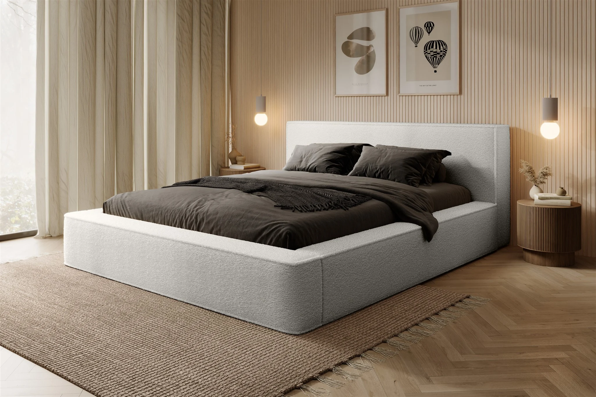 Polsterbett Doppelbett OMAHA 140x200cm in Stoff Euphoria Weiß - Fun Möbel