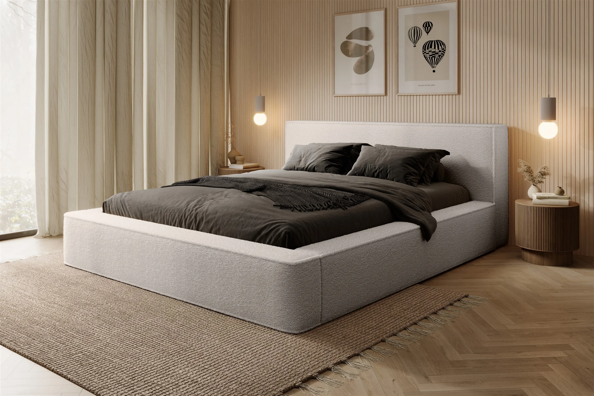 Polsterbett Doppelbett OMAHA 140x200cm in Stoff Euphoria Creme - Fun Möbel