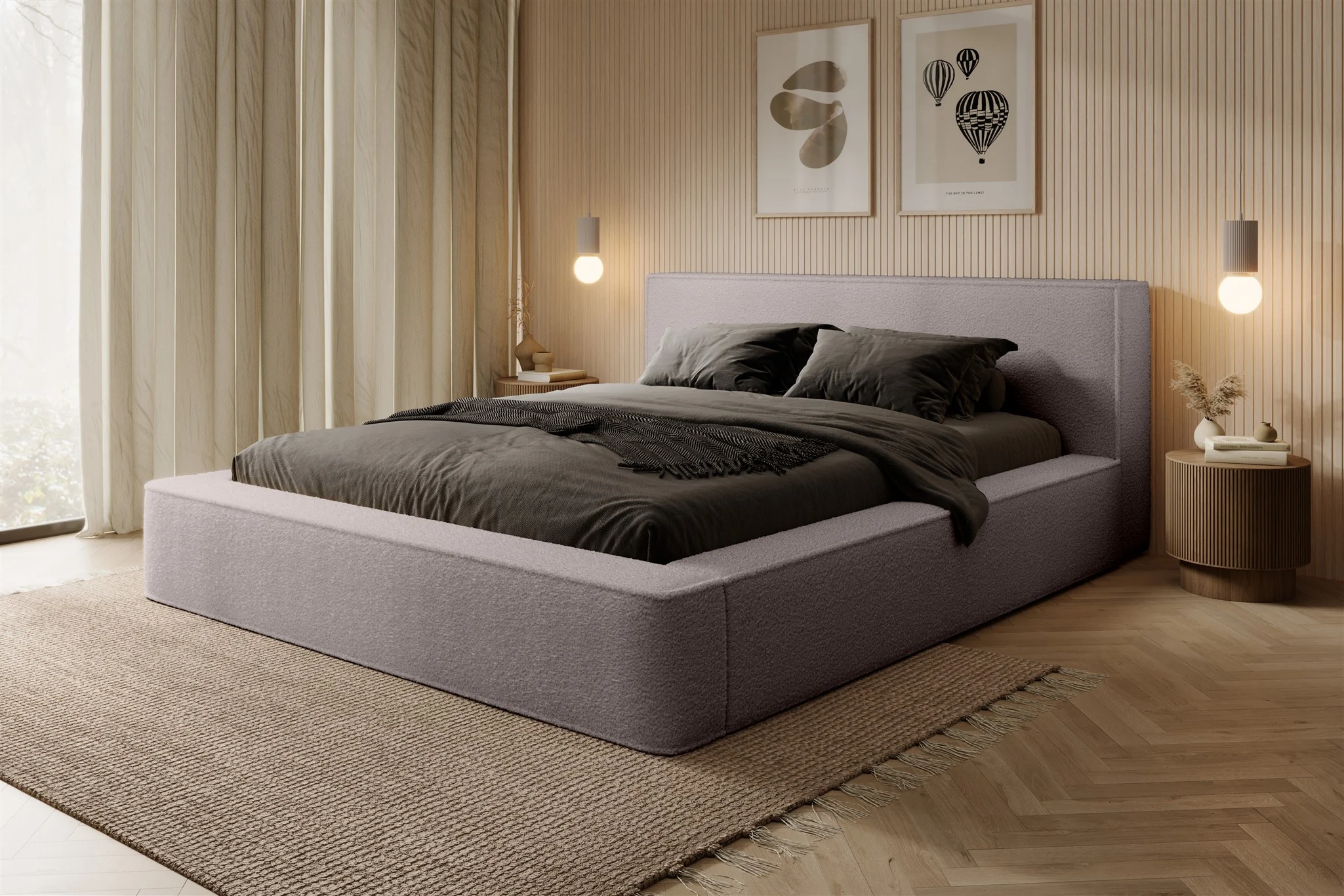 Polsterbett Doppelbett OMAHA 140x200cm in Stoff Euphoria Beige - Fun Möbel