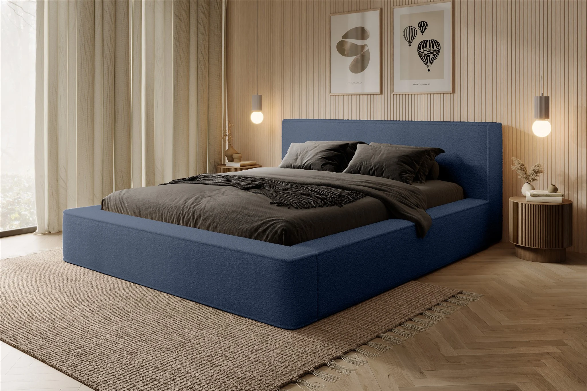 Polsterbett Doppelbett OMAHA 160x200cm in Stoff Euphoria Blau - Fun Möbel