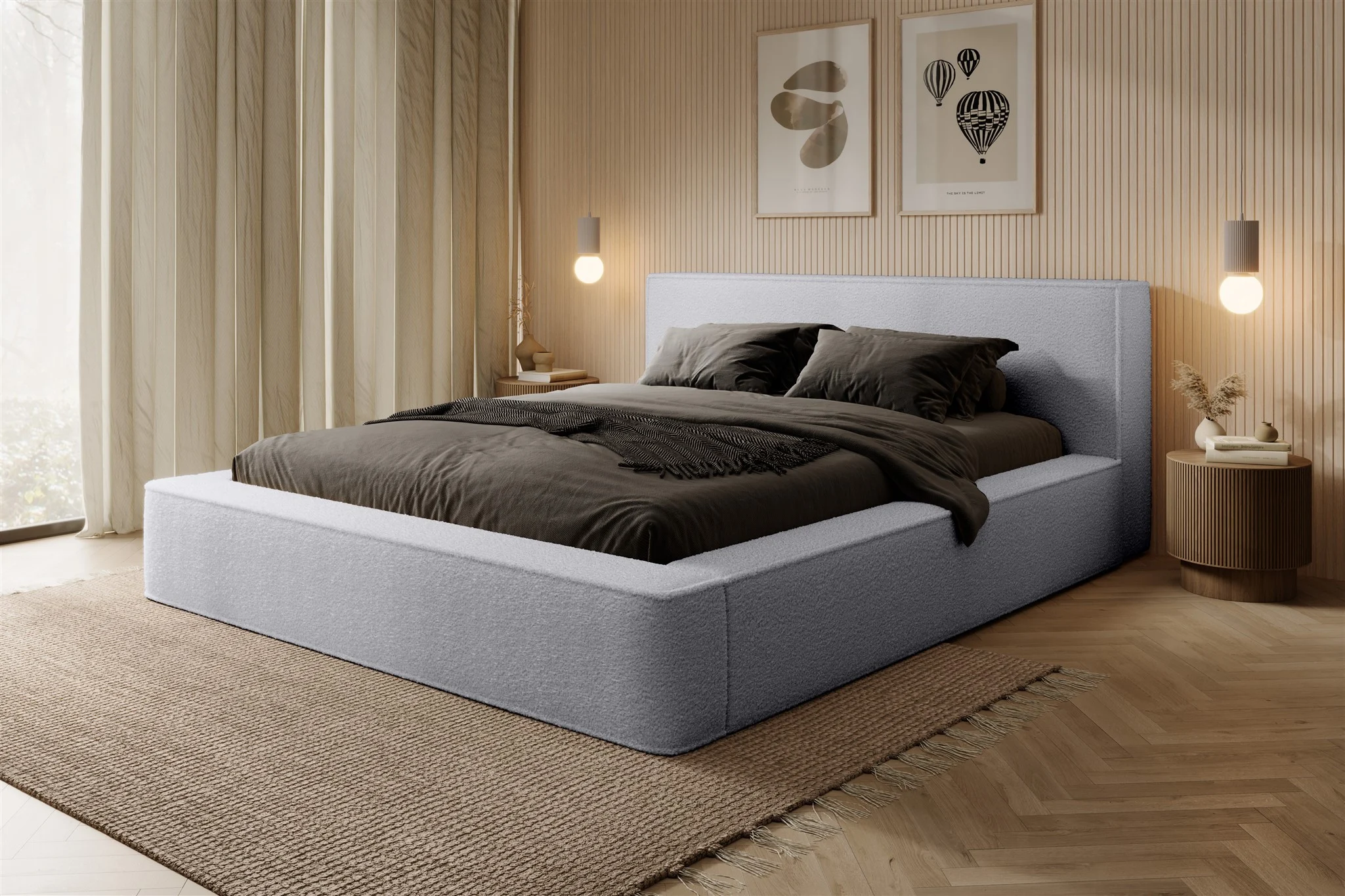 Polsterbett Doppelbett OMAHA 160x200cm in Stoff Euphoria Hellgrau - Fun Möbel