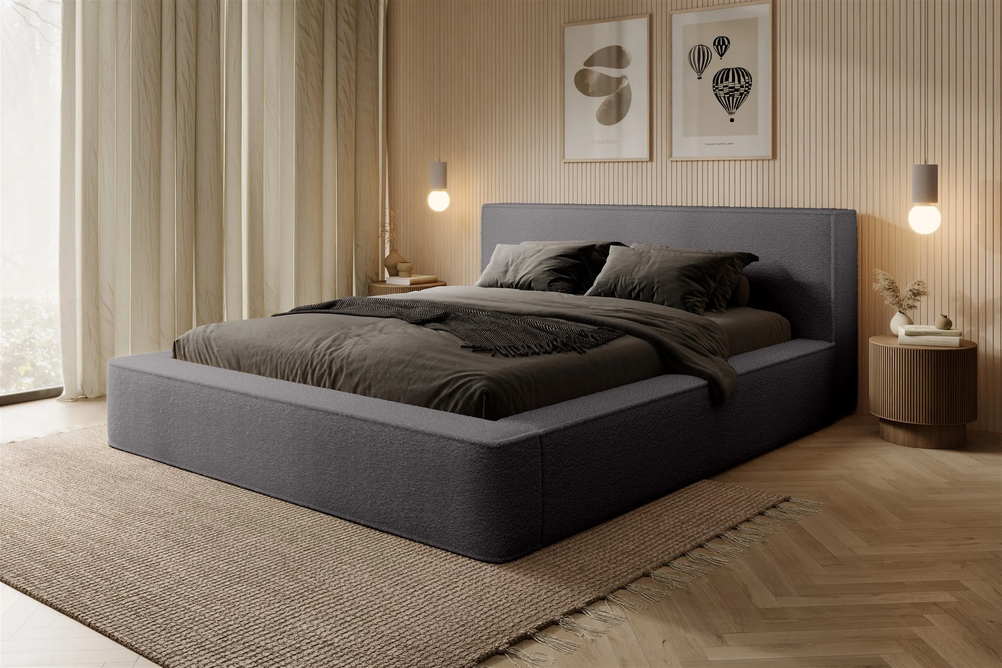 Polsterbett Doppelbett OMAHA 140x200cm in Stoff Euphoria Dunkelgrau - Fun Möbel