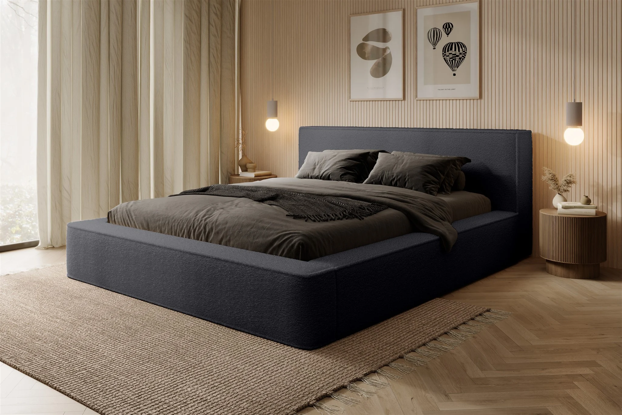 Polsterbett Doppelbett OMAHA 140x200cm in Stoff Euphoria Anthrazit - Fun Möbel