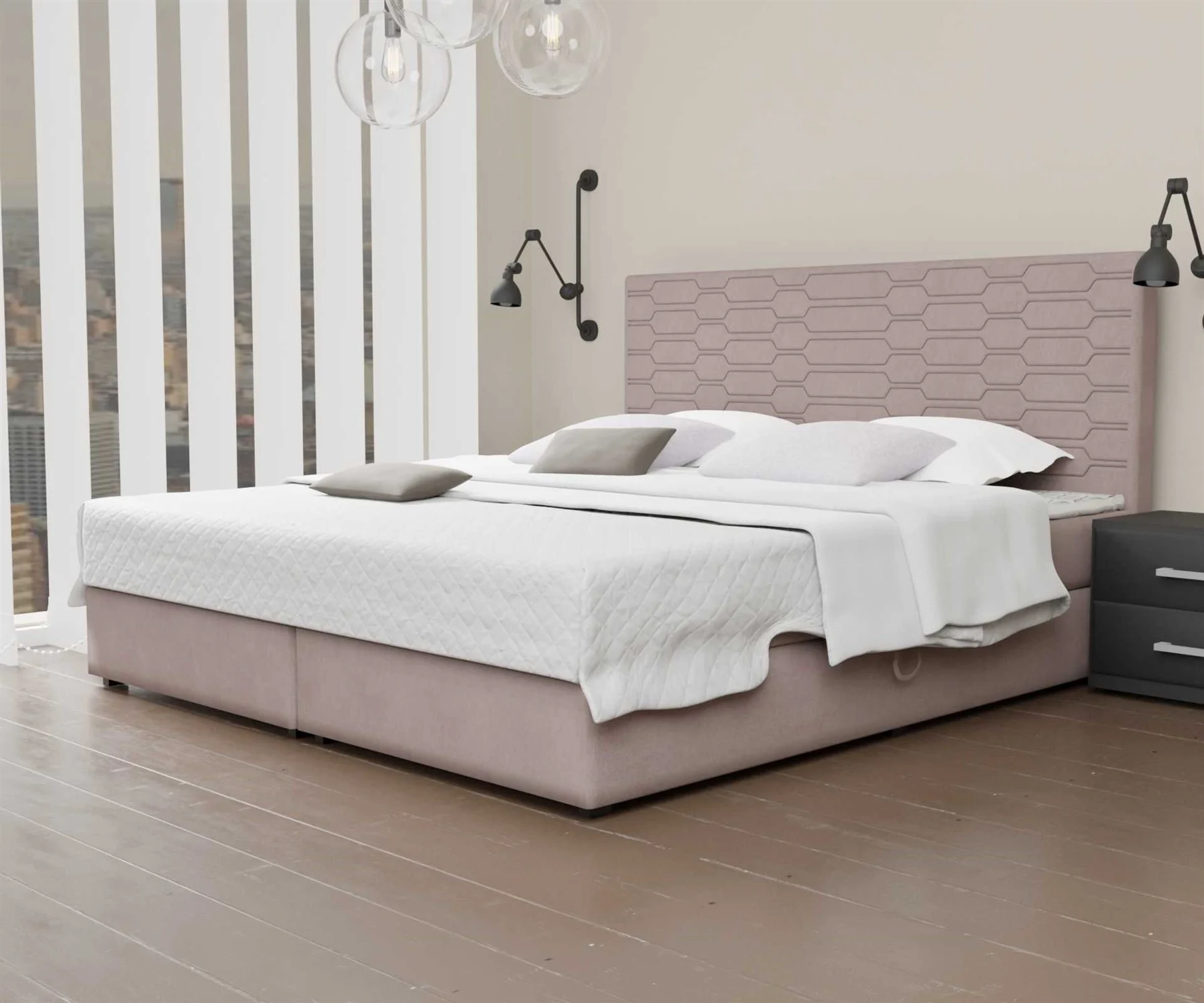 Boxspringbett Schlafzimmerbett OMERO 160x220cm Stoff Rose inkl. Bettkasten - Fun Moebel