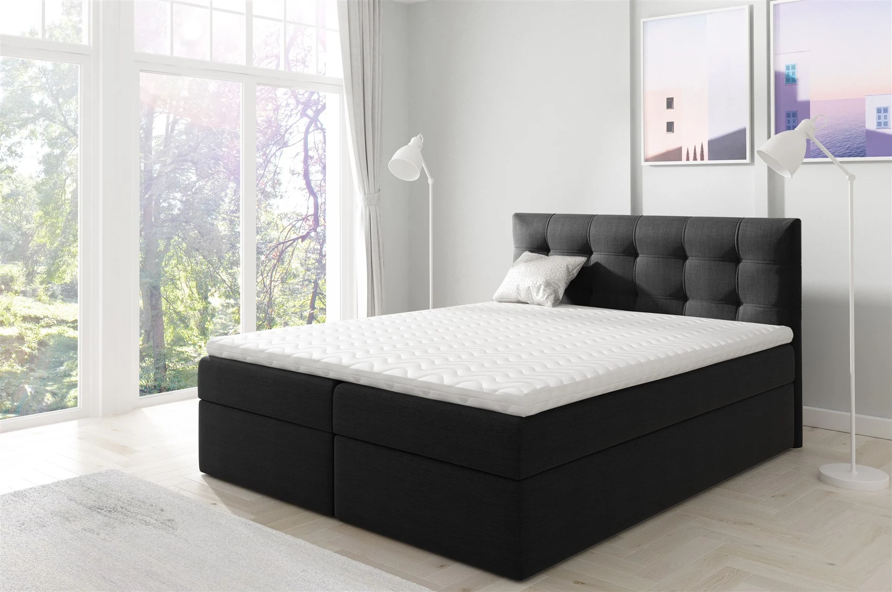 Boxspringbett Schlafzimmerbett OVIEDO 180x200cm Stoff Schwarz - Fun Moebel