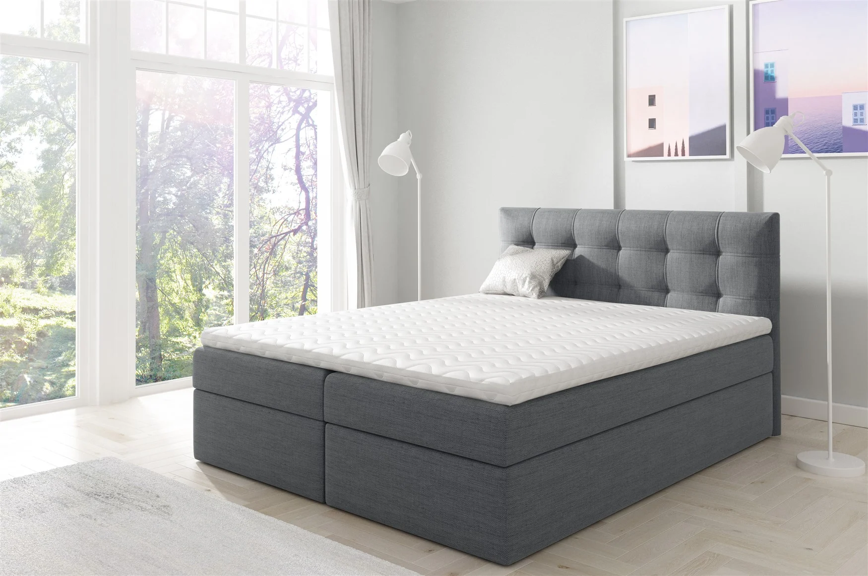 Boxspringbett Schlafzimmerbett OVIEDO 120x200cm Stoff Dunkelgrau - Fun Moebel