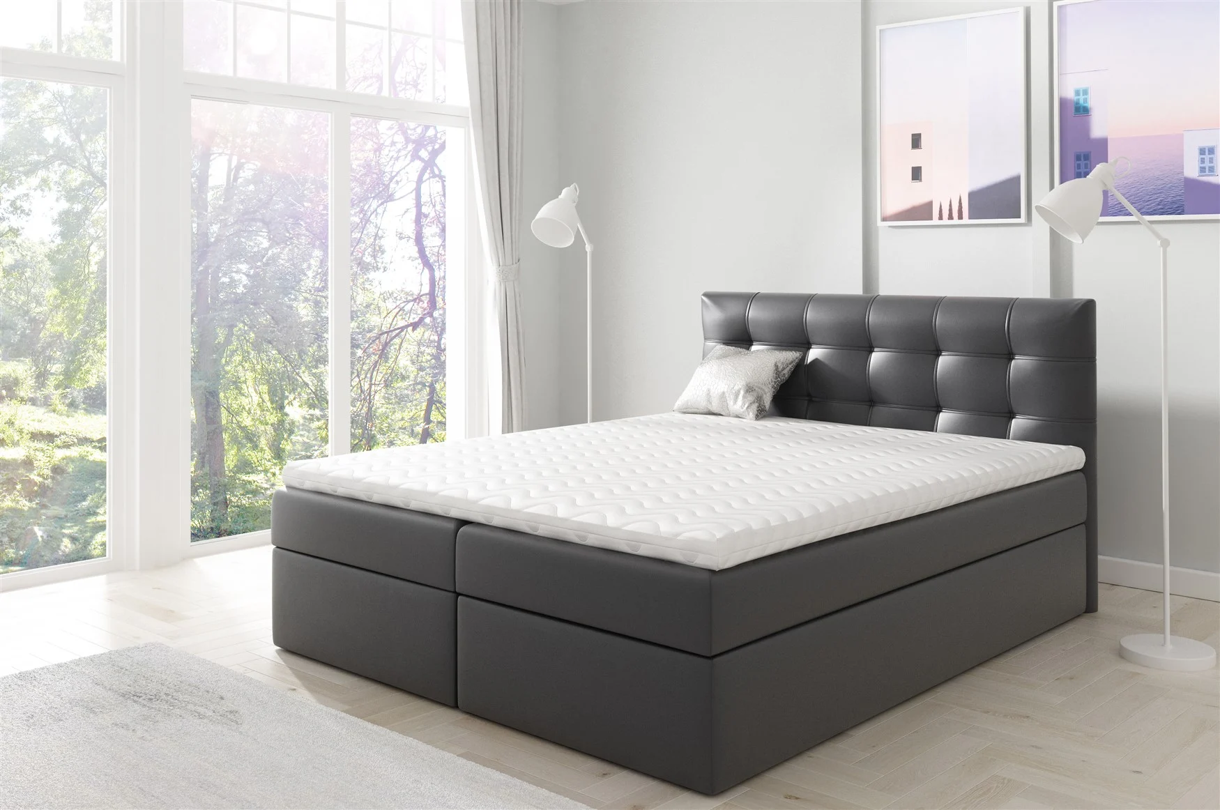 Boxspringbett Schlafzimmerbett OVIEDO 140x200cm Kunstleder Schwarz - Fun Moebel
