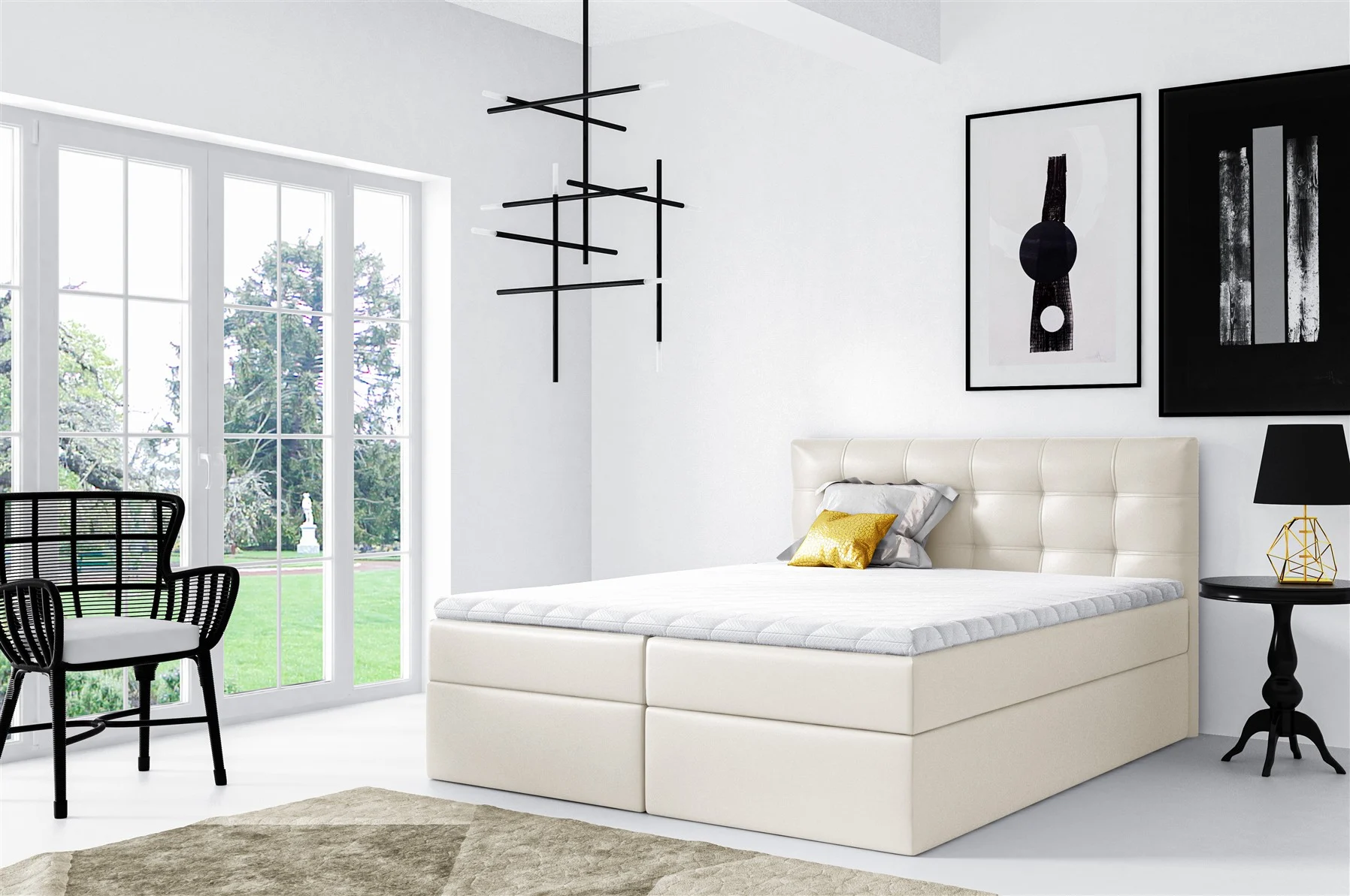 Boxspringbett Schlafzimmerbett OVIEDO 120x200cm Kunstleder Creme - Fun Moebel
