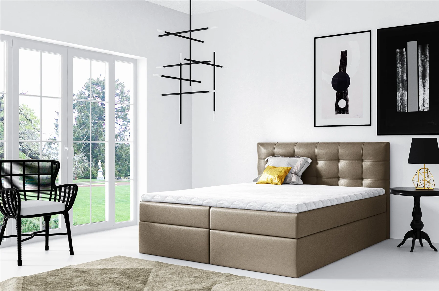 Boxspringbett Schlafzimmerbett OVIEDO 120x200cm Kunstleder Hellbraun - Fun Moebel