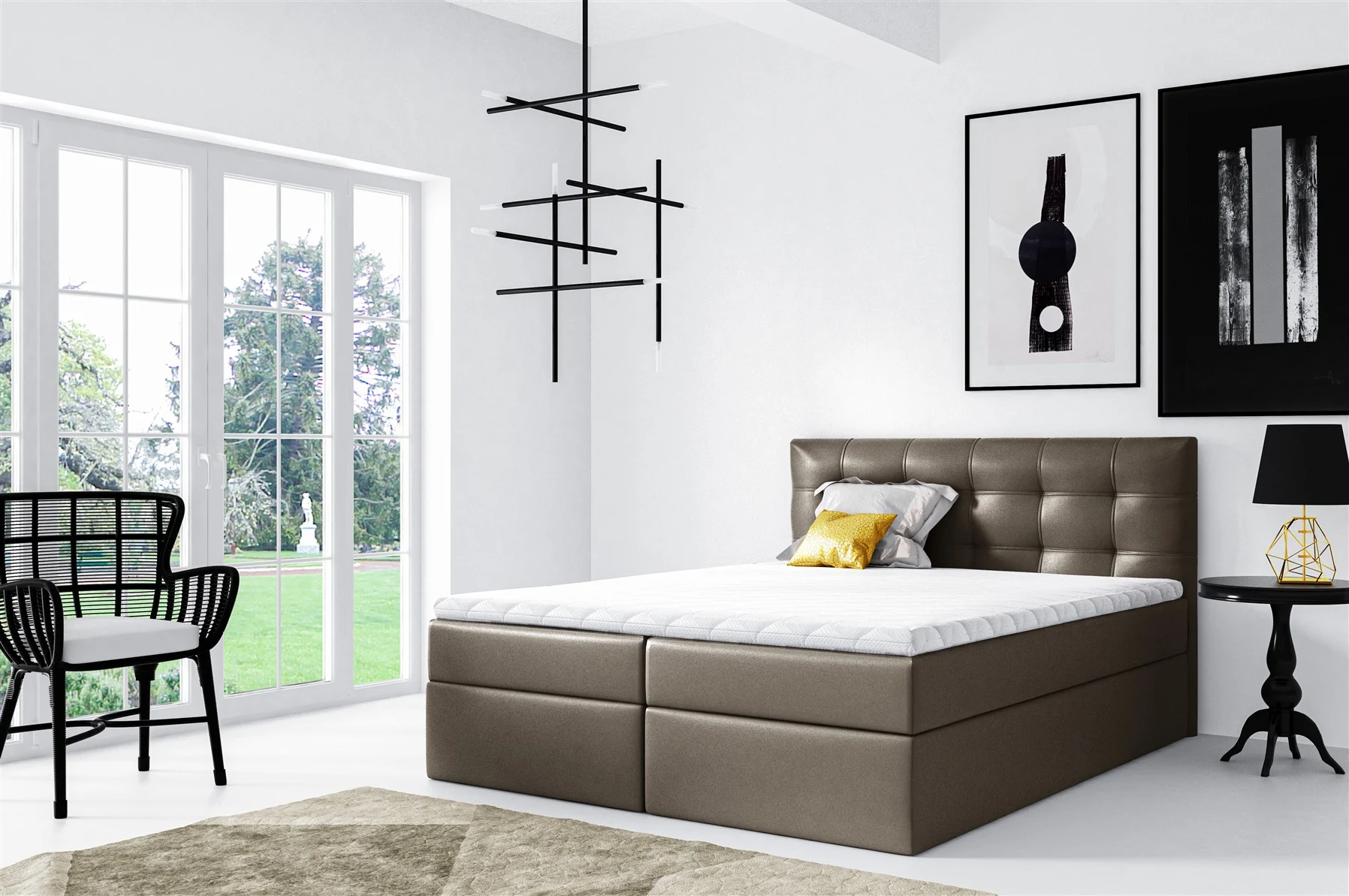 Boxspringbett Schlafzimmerbett OVIEDO 120x200cm Kunstleder Braun - Fun Moebel