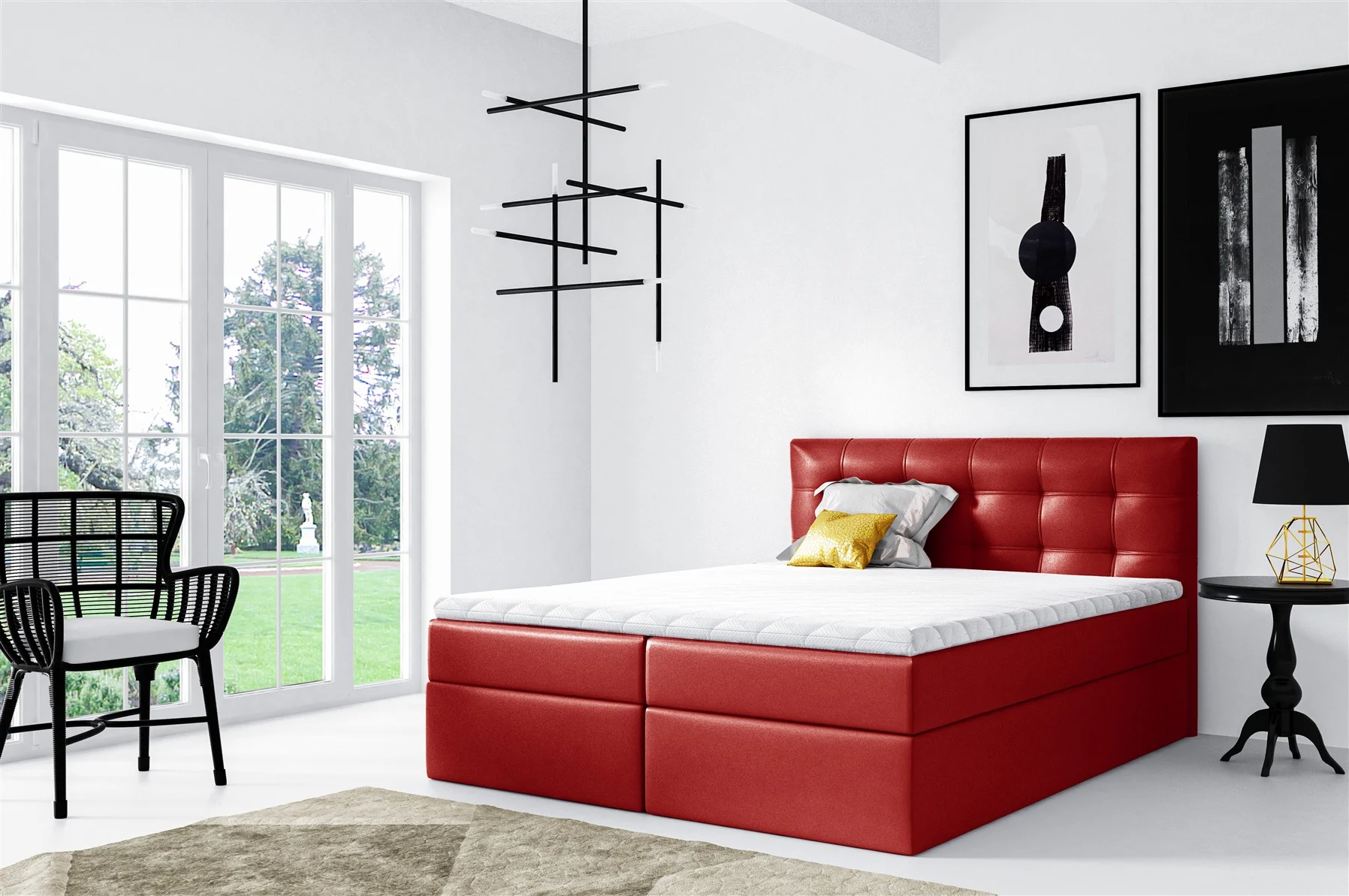 Boxspringbett Schlafzimmerbett OVIEDO 120x200cm Kunstleder Rot - Fun Moebel