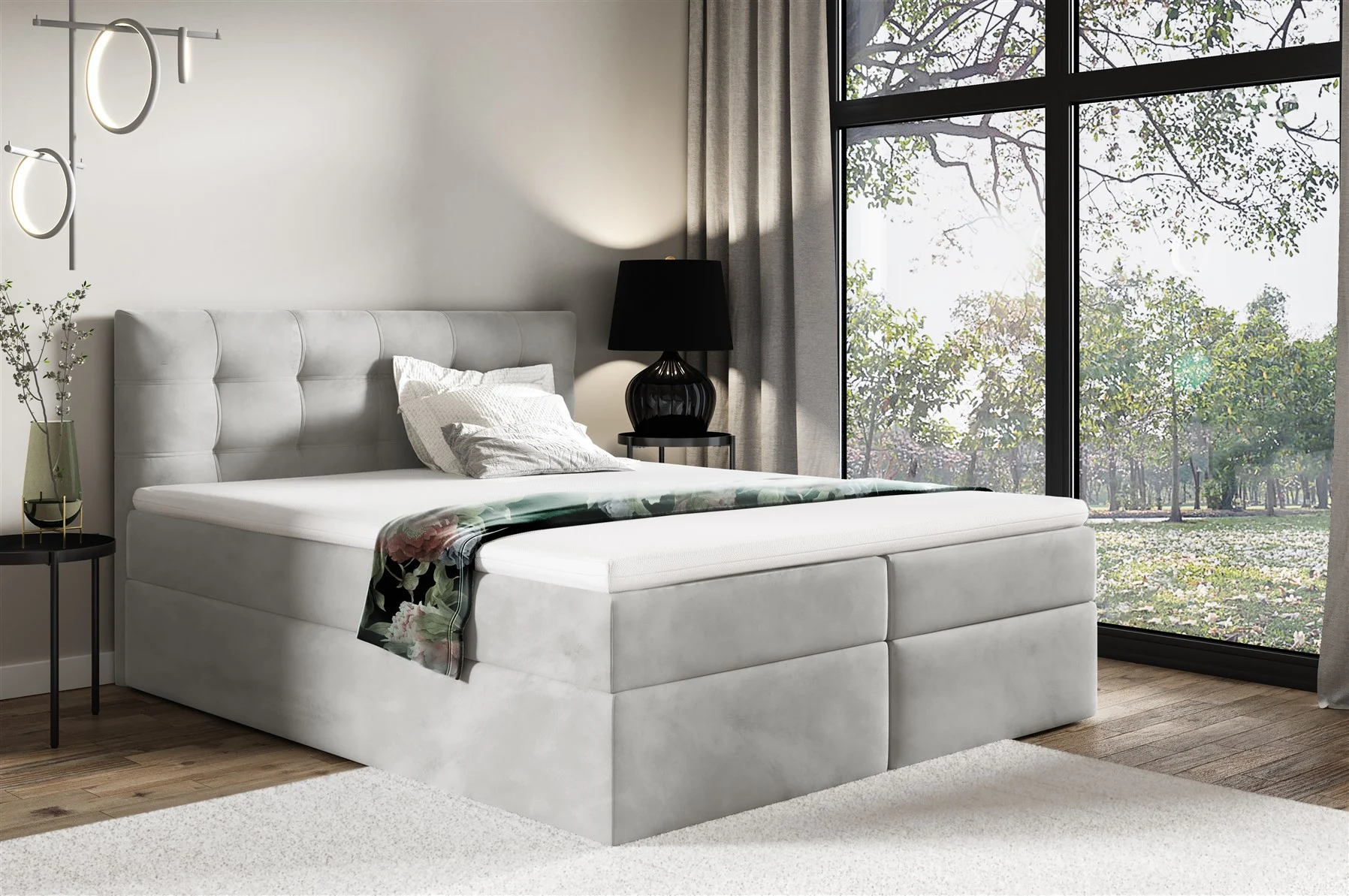 Boxspringbett Schlafzimmerbett OVIEDO 120x200cm Stoff Fresh Hellgrau - Fun Moebel