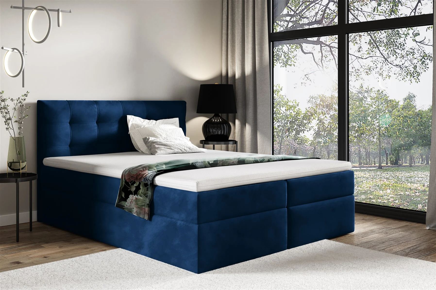 Boxspringbett Schlafzimmerbett OVIEDO 180x200cm Stoff Fresh Blau - Fun Moebel