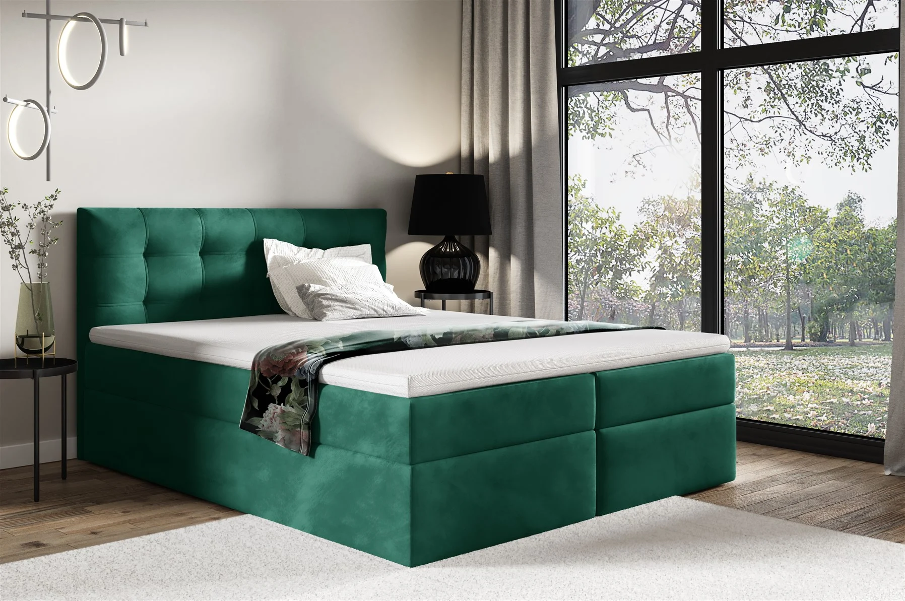 Boxspringbett Schlafzimmerbett OVIEDO 120x200cm Stoff Fresh Grün - Fun Moebel