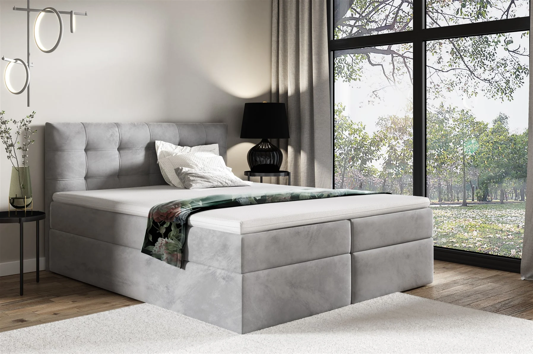 Boxspringbett Schlafzimmerbett OVIEDO 140x200cm Stoff Fresh Grau - Fun Moebel