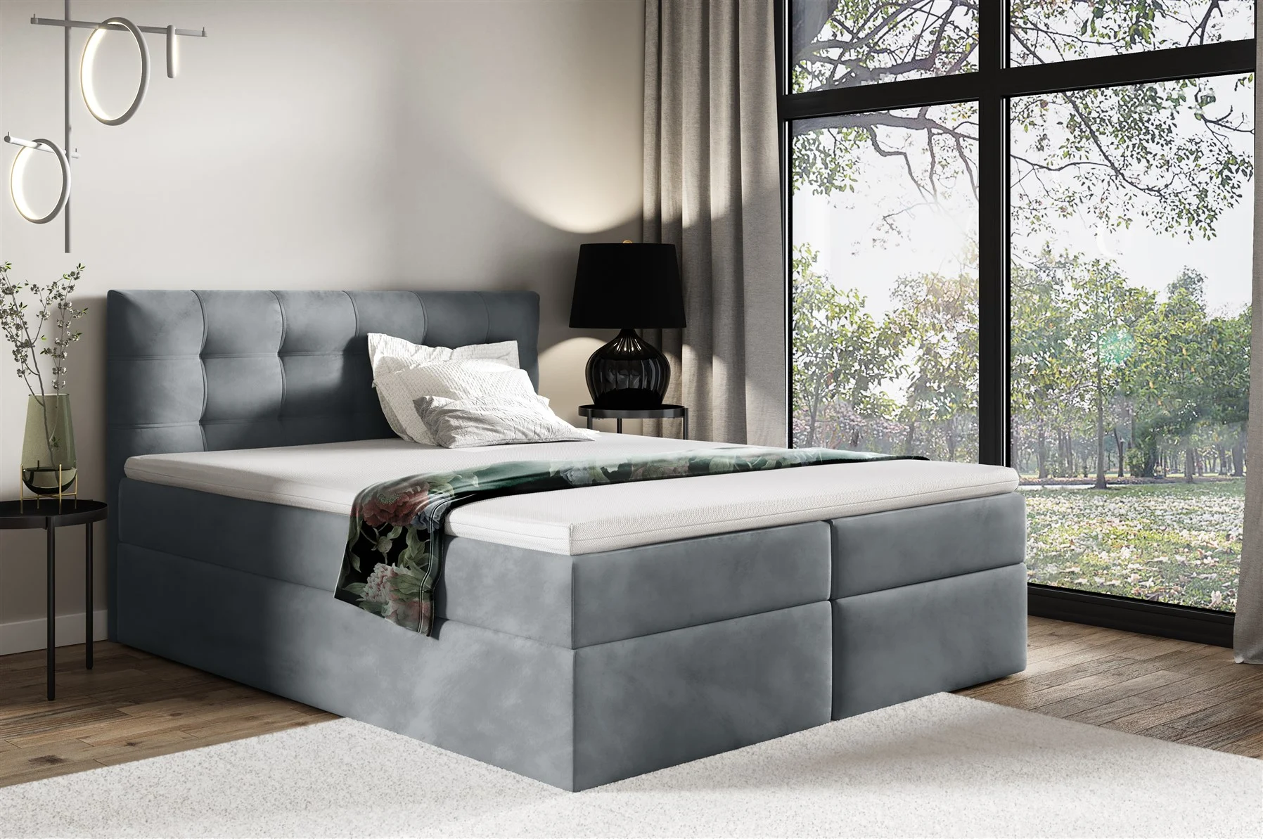 Boxspringbett Schlafzimmerbett OVIEDO 120x200cm Stoff Fresh Dunkelgrau - Fun Moebel