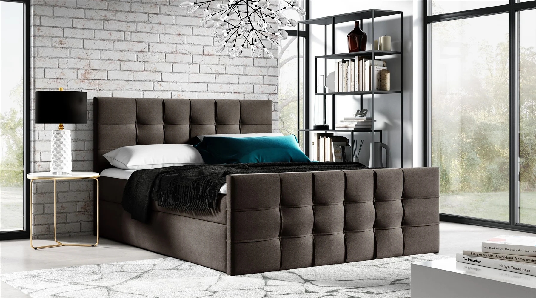 Boxspringbett Schlafzimmerbett OVIEDO LUX 160x200cm Stoff Faro Braun - Fun Moebel