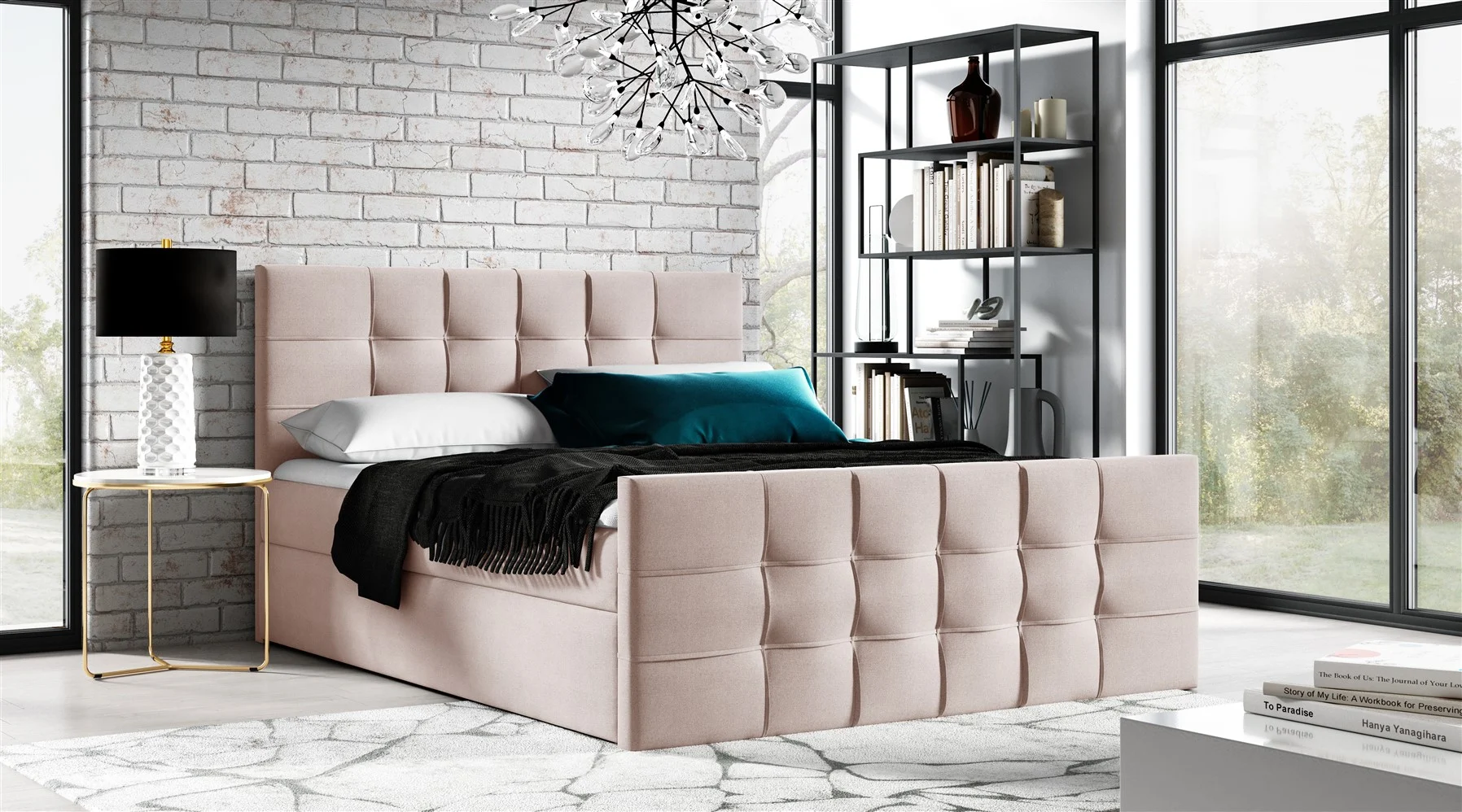 Boxspringbett Schlafzimmerbett OVIEDO LUX 120x200cm Stoff Faro Altrosa - Fun Moebel