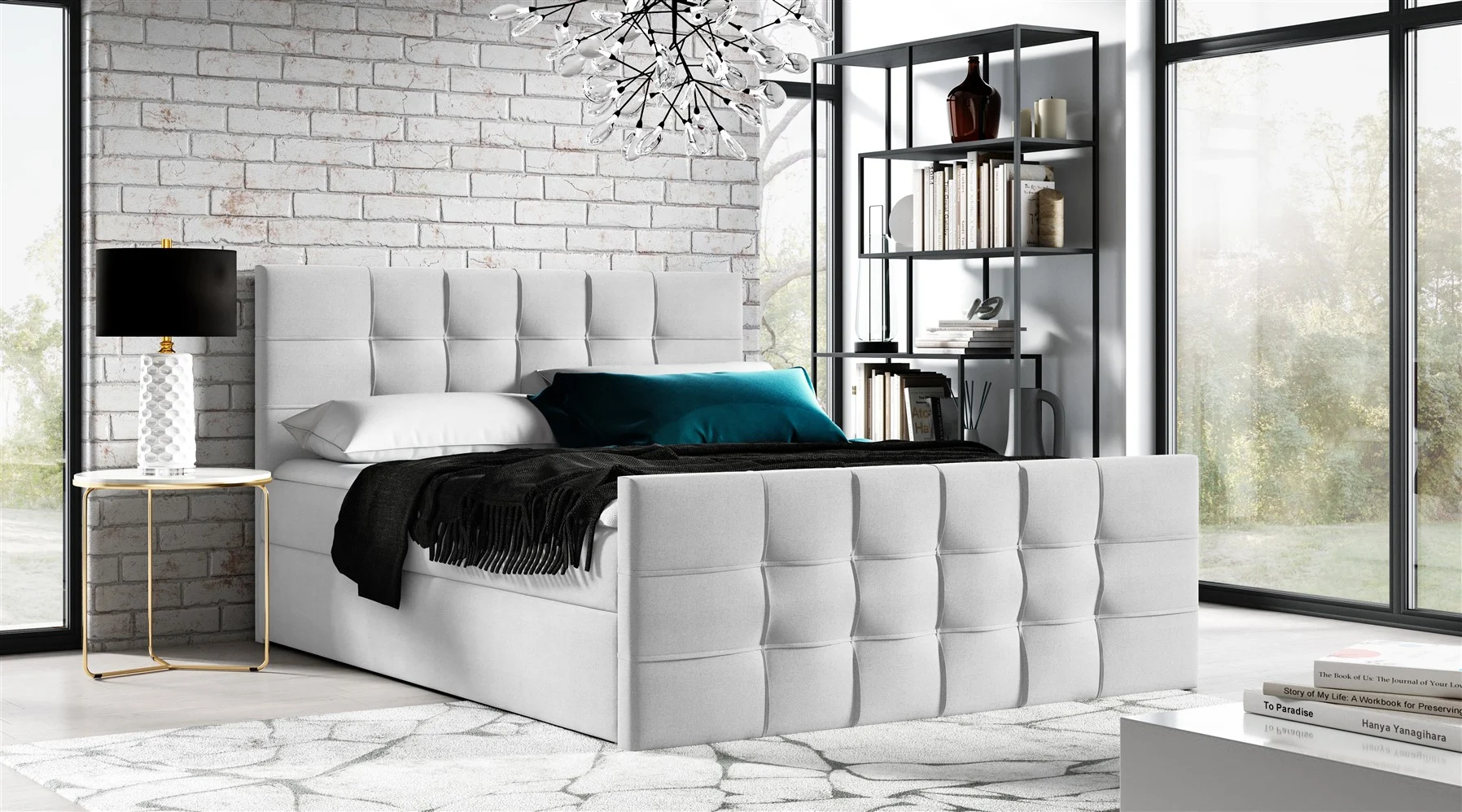 Boxspringbett Schlafzimmerbett OVIEDO LUX 160x200cm Stoff Faro Hellgrau - Fun Moebel