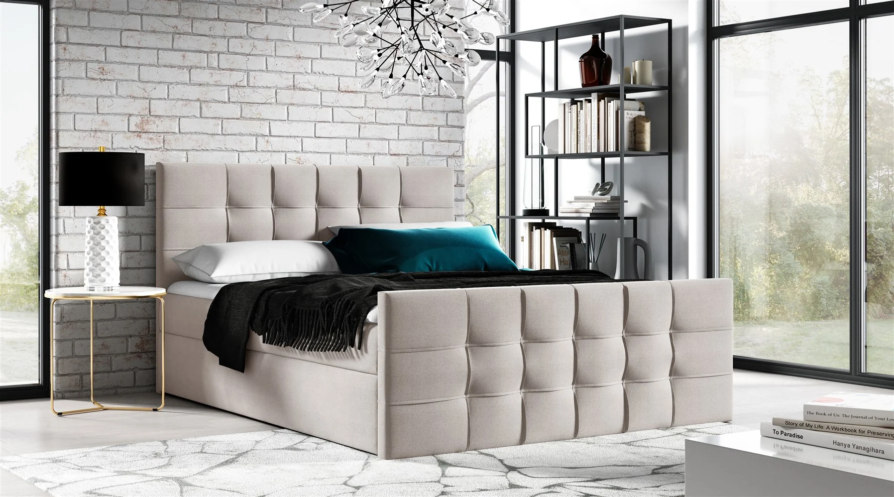 Boxspringbett Schlafzimmerbett OVIEDO LUX 120x200cm Stoff Faro Beige - Fun Moebel