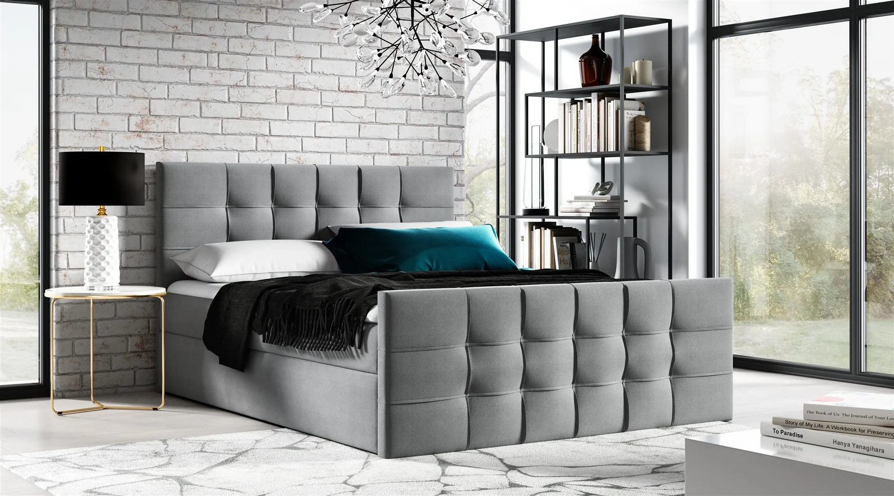 Boxspringbett Schlafzimmerbett OVIEDO LUX 160x200cm Stoff Faro Grau - Fun Moebel