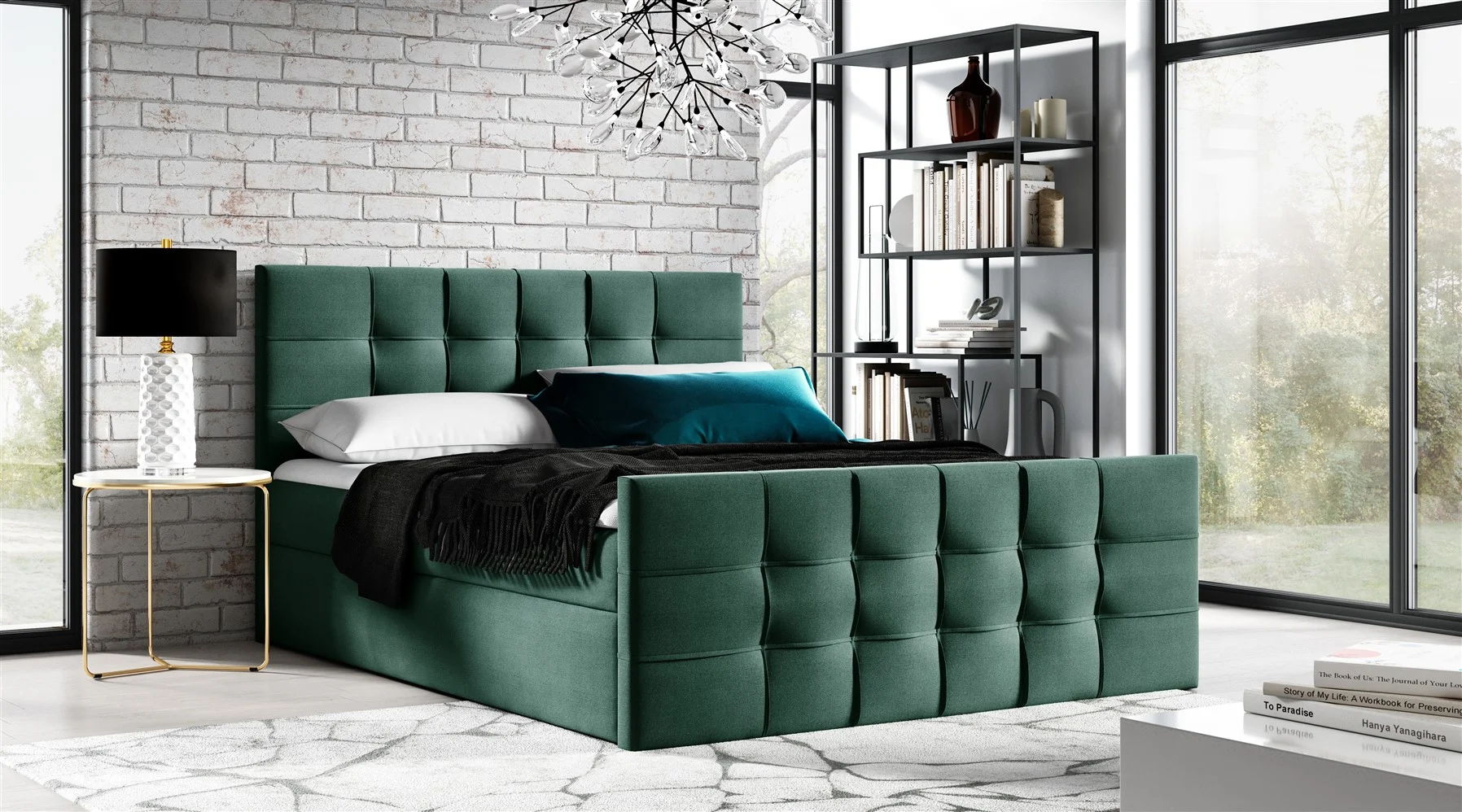 Boxspringbett Schlafzimmerbett OVIEDO LUX 120x200cm Stoff Faro Grün - Fun Moebel